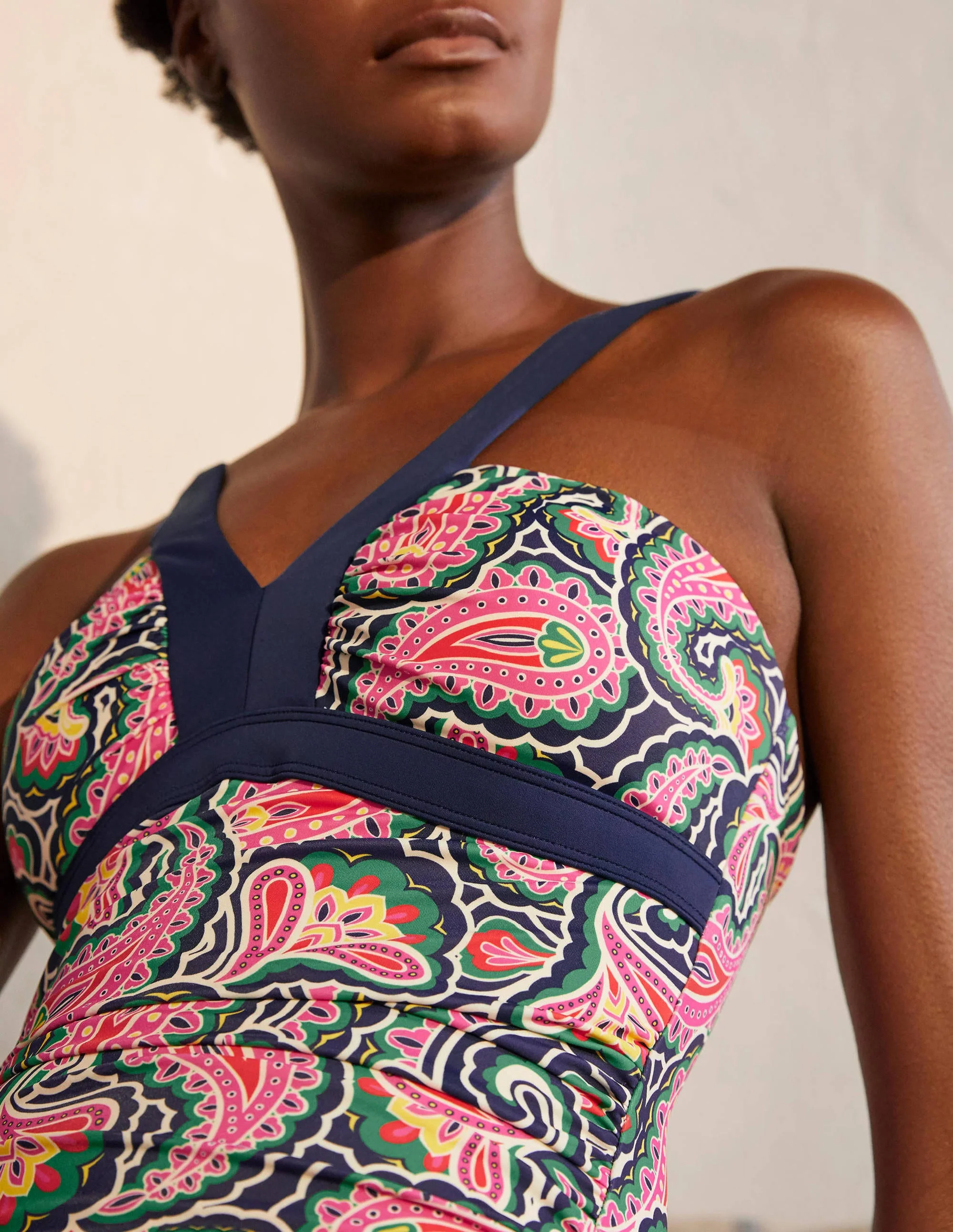 Corsica V-neck Swimsuit-French Navy, Summer Paisley - Image 3