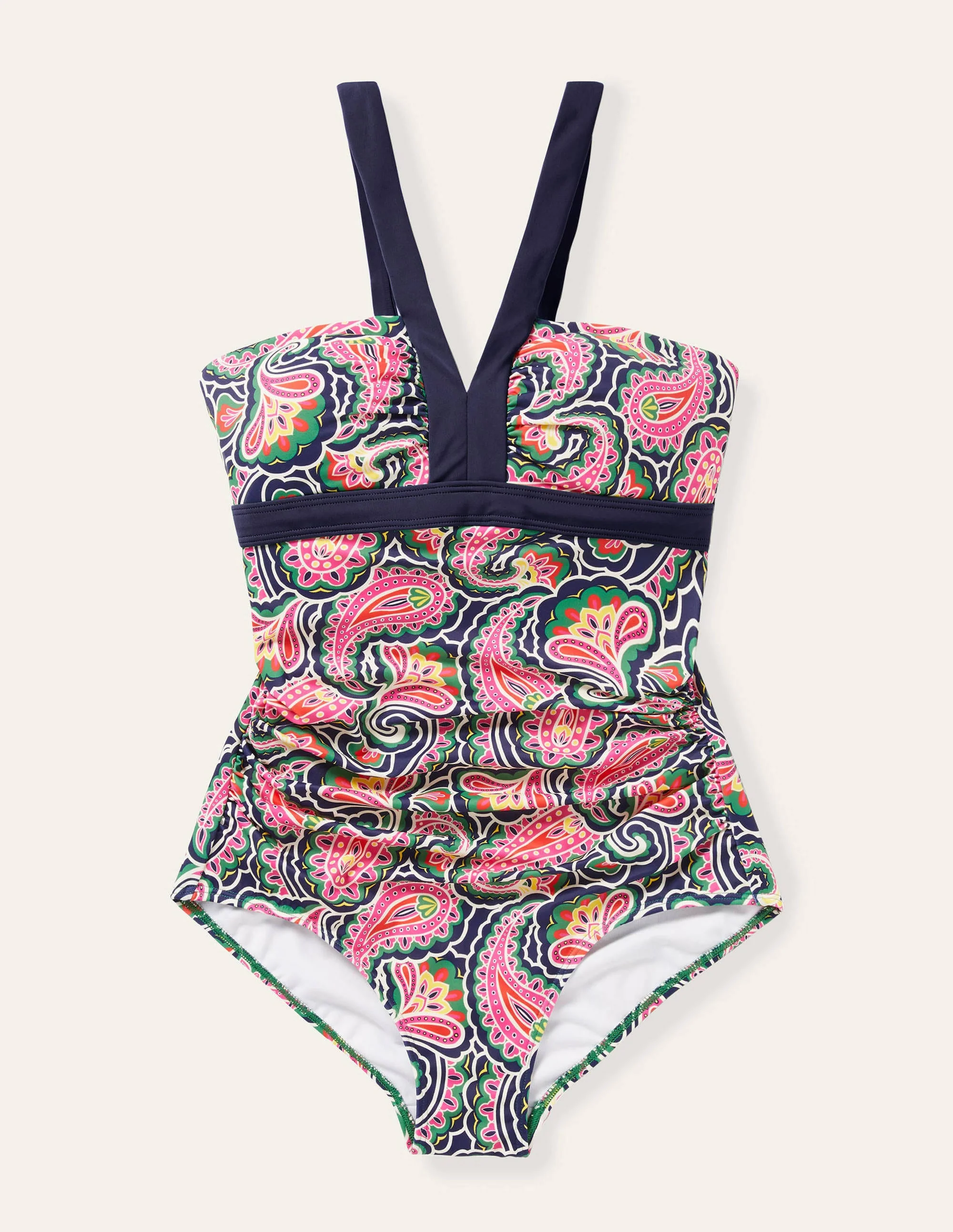Corsica V-neck Swimsuit-French Navy, Summer Paisley - Image 5