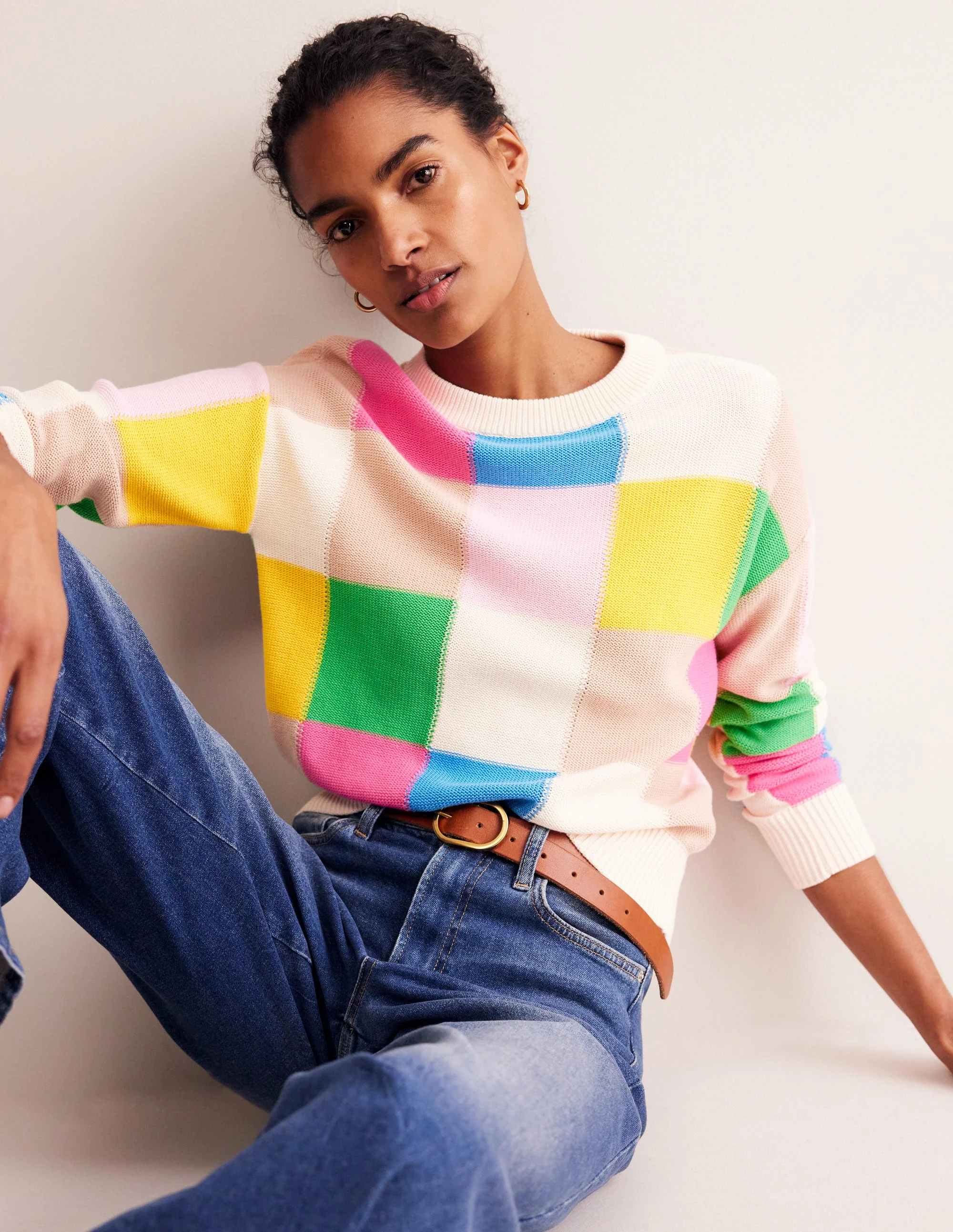 Cotton Argyle Sweater-Multi, Check