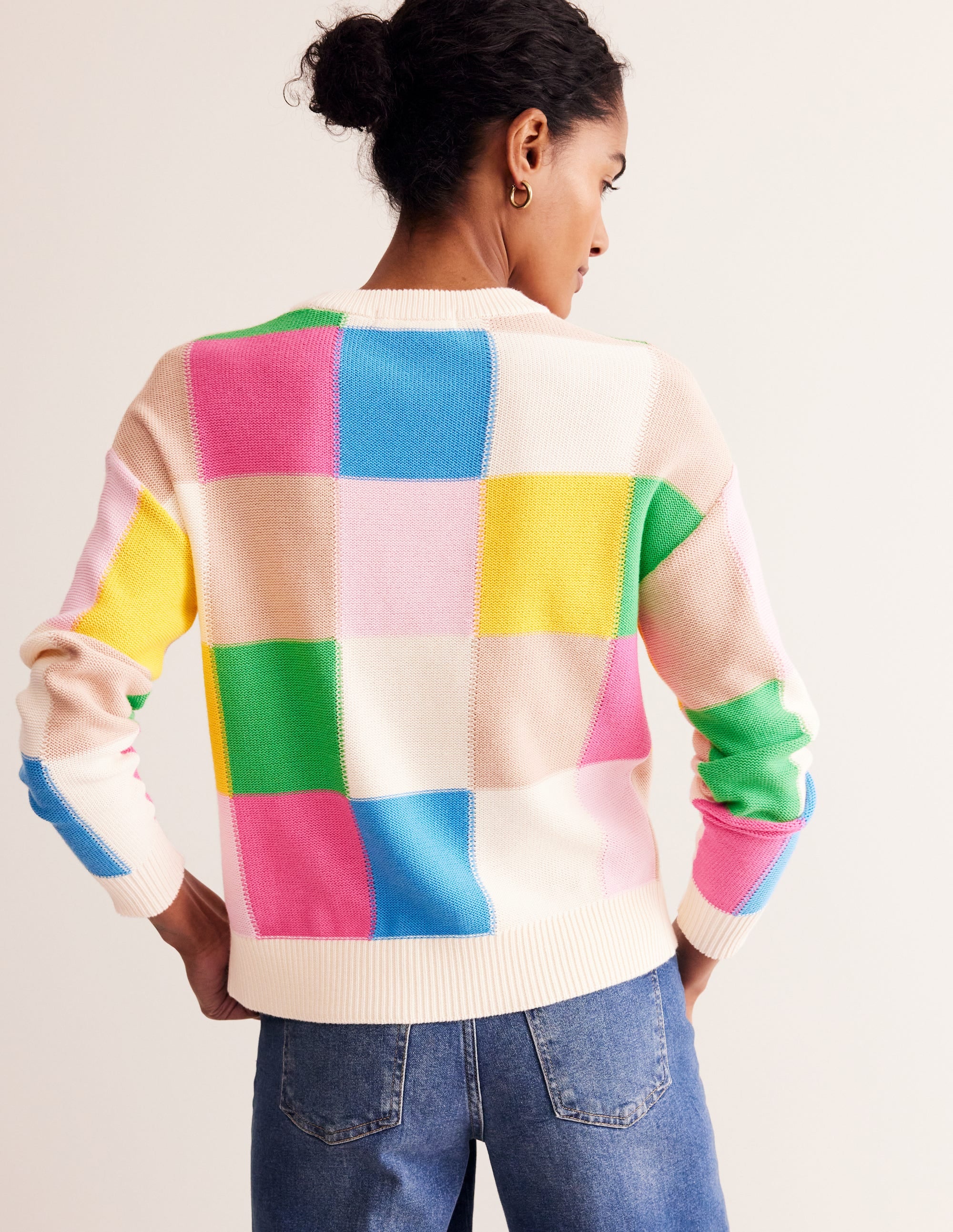 Cotton Argyle Sweater-Multi, Check - Image 3