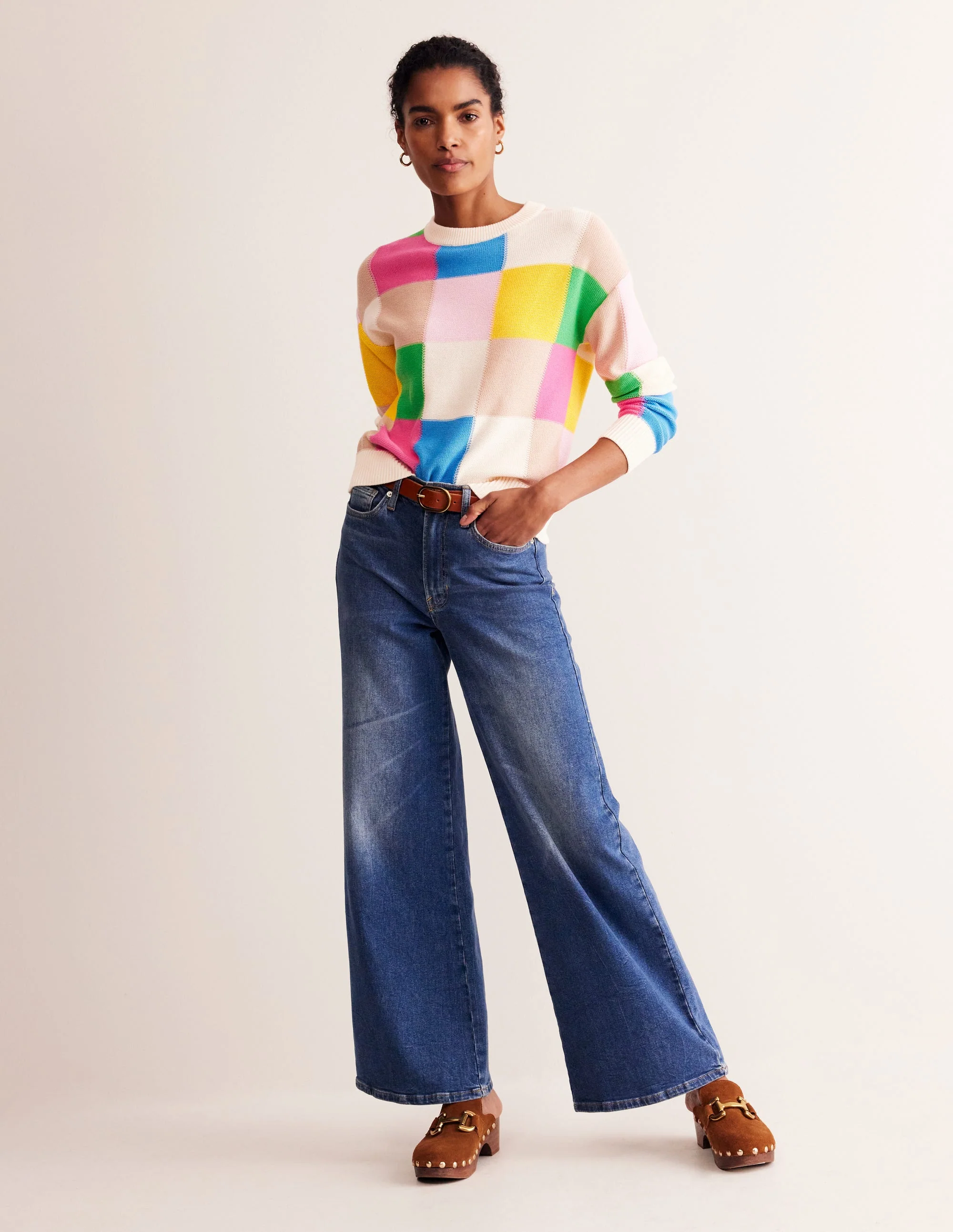 Cotton Argyle Sweater-Multi, Check - Image 4