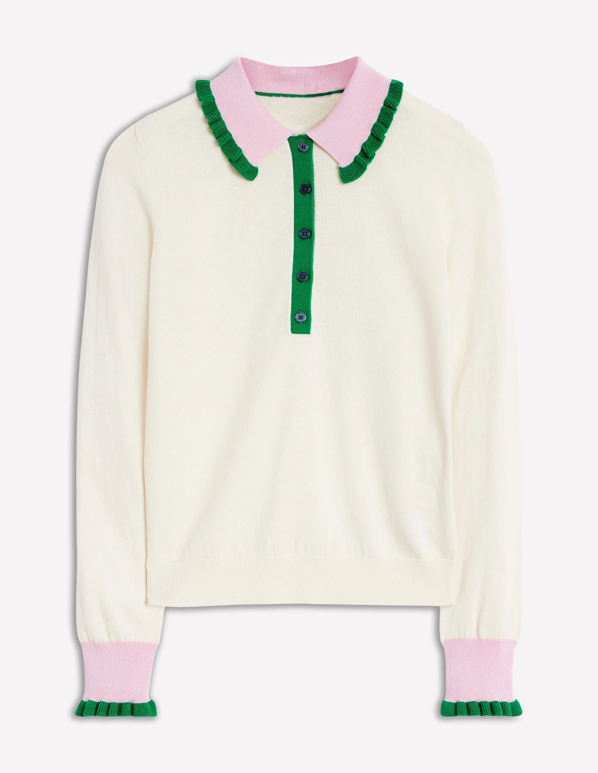 Cotton-Blend Frill Sweater-Warm Ivory/ Soft Lavender Pink - Image 5