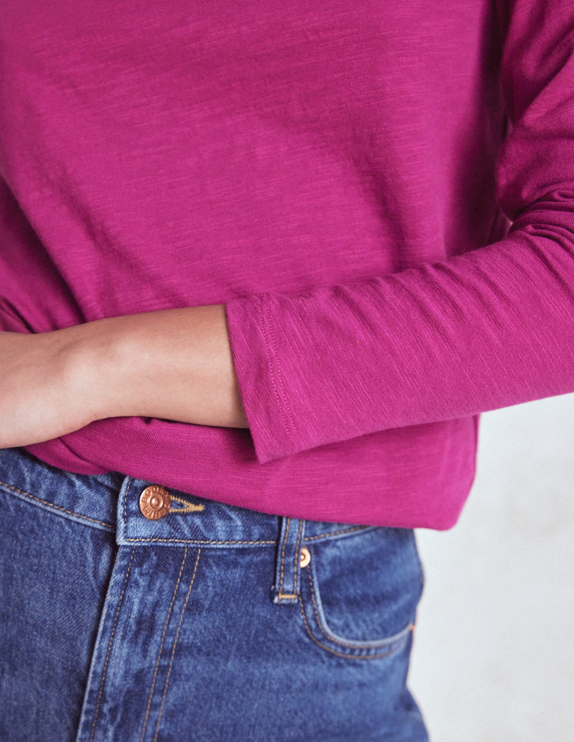 Cotton Crew Long Sleeve Top-Rich Magenta - Image 2