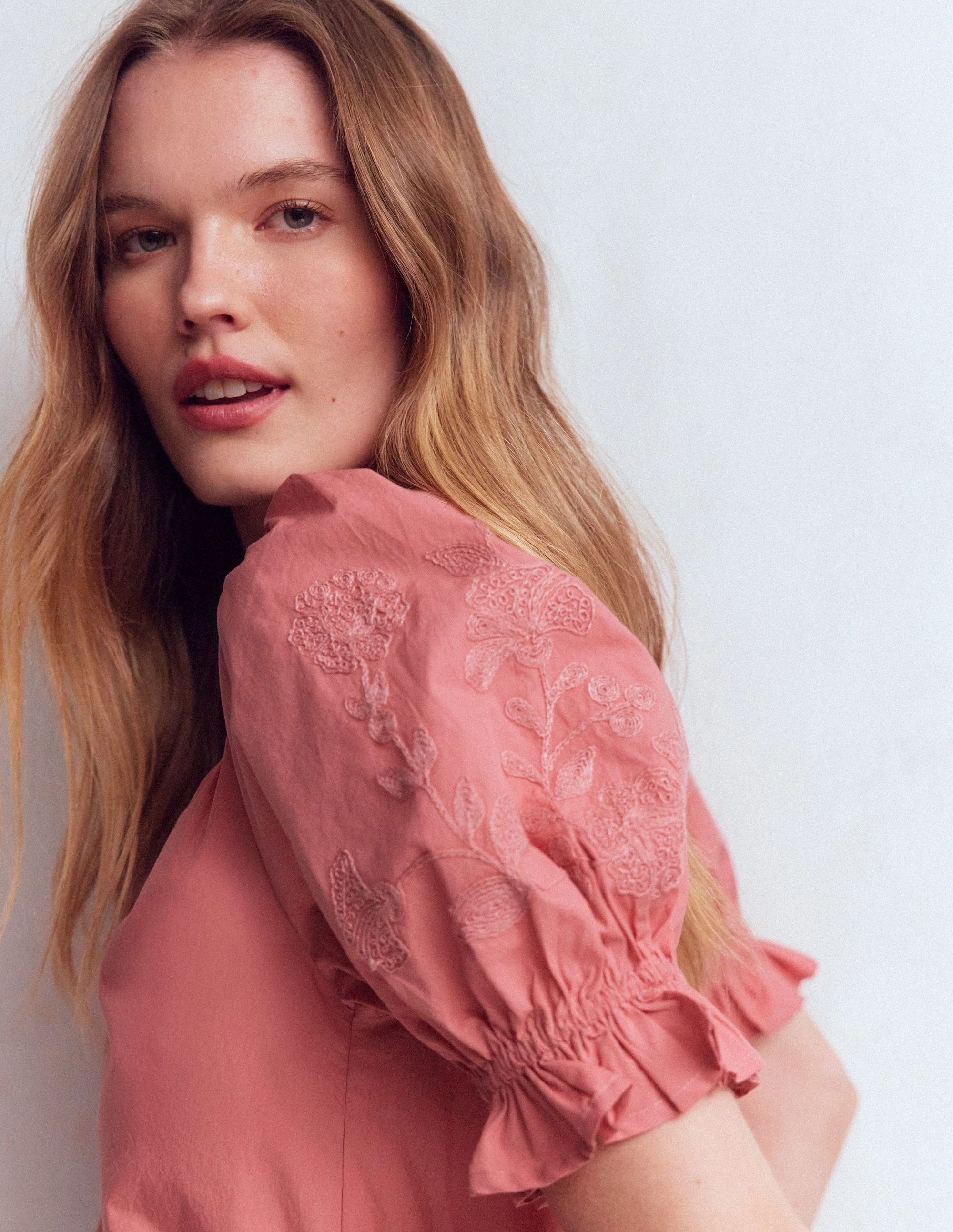 Cotton Embroidered Yoke Top-Vintage Rose Embroidered - Image 6