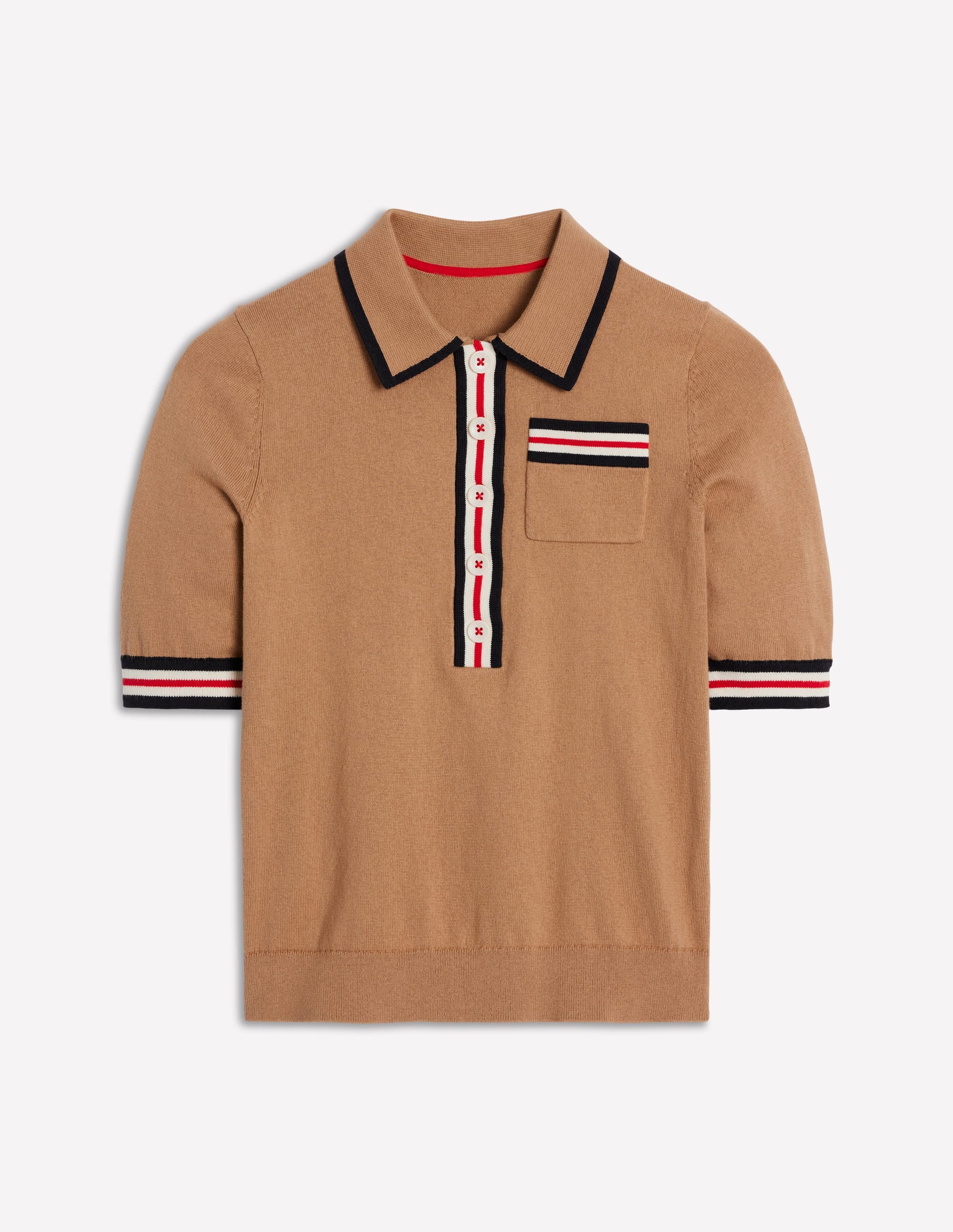 Cotton Henley T-shirt-Camel Melange - Image 5