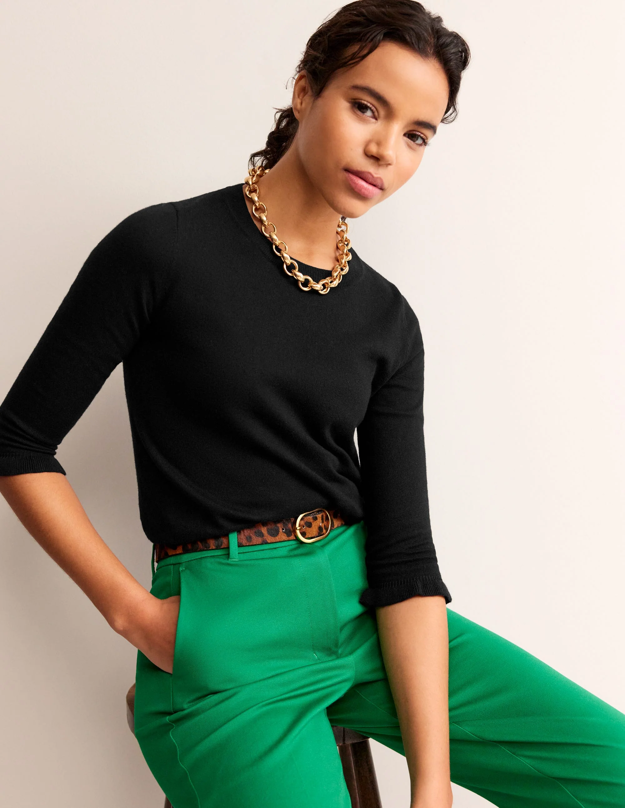 Cotton Merino Frill Sweater-Black