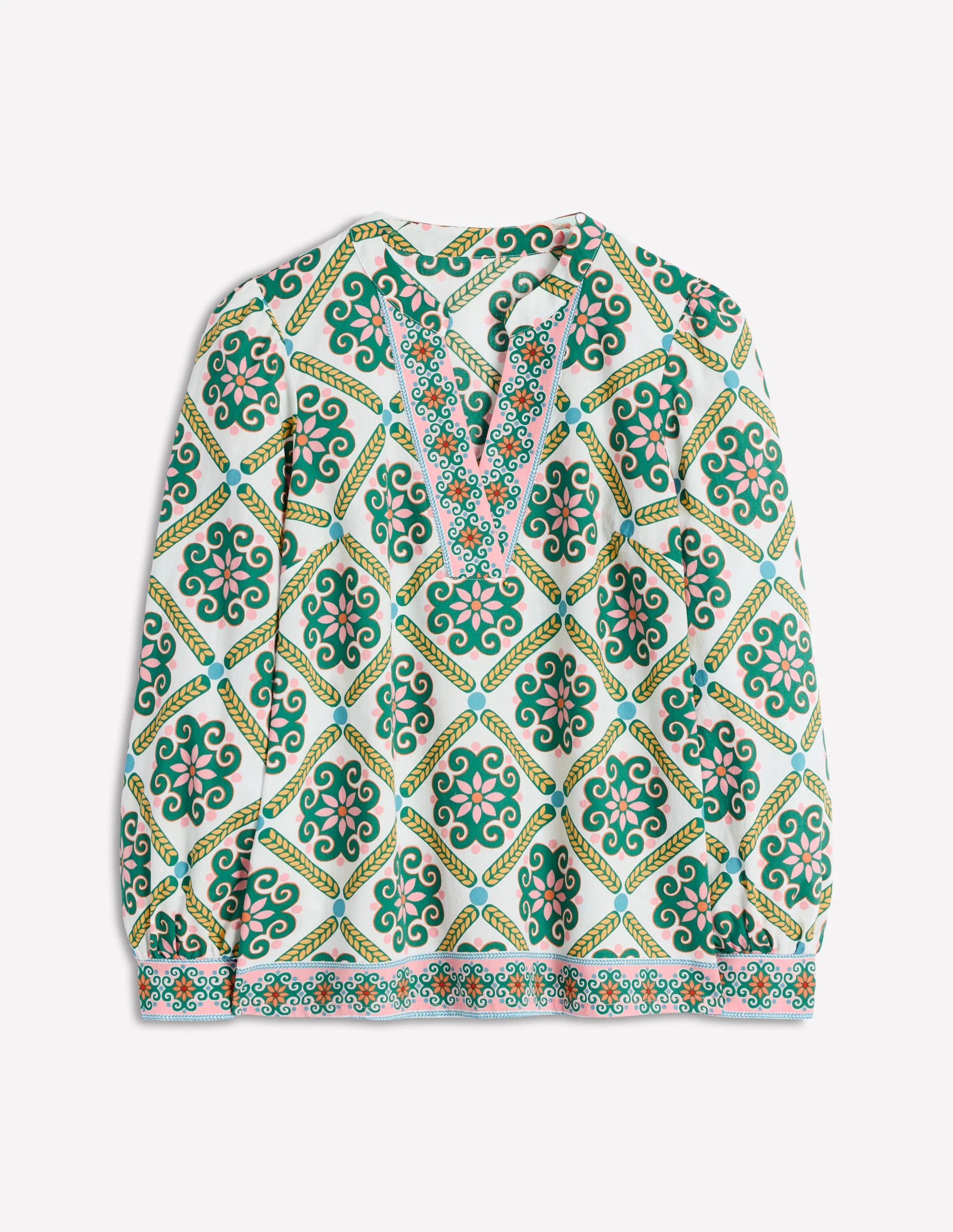 Cotton Notch Neck Top-Ivory, Baroque Tile - Image 7