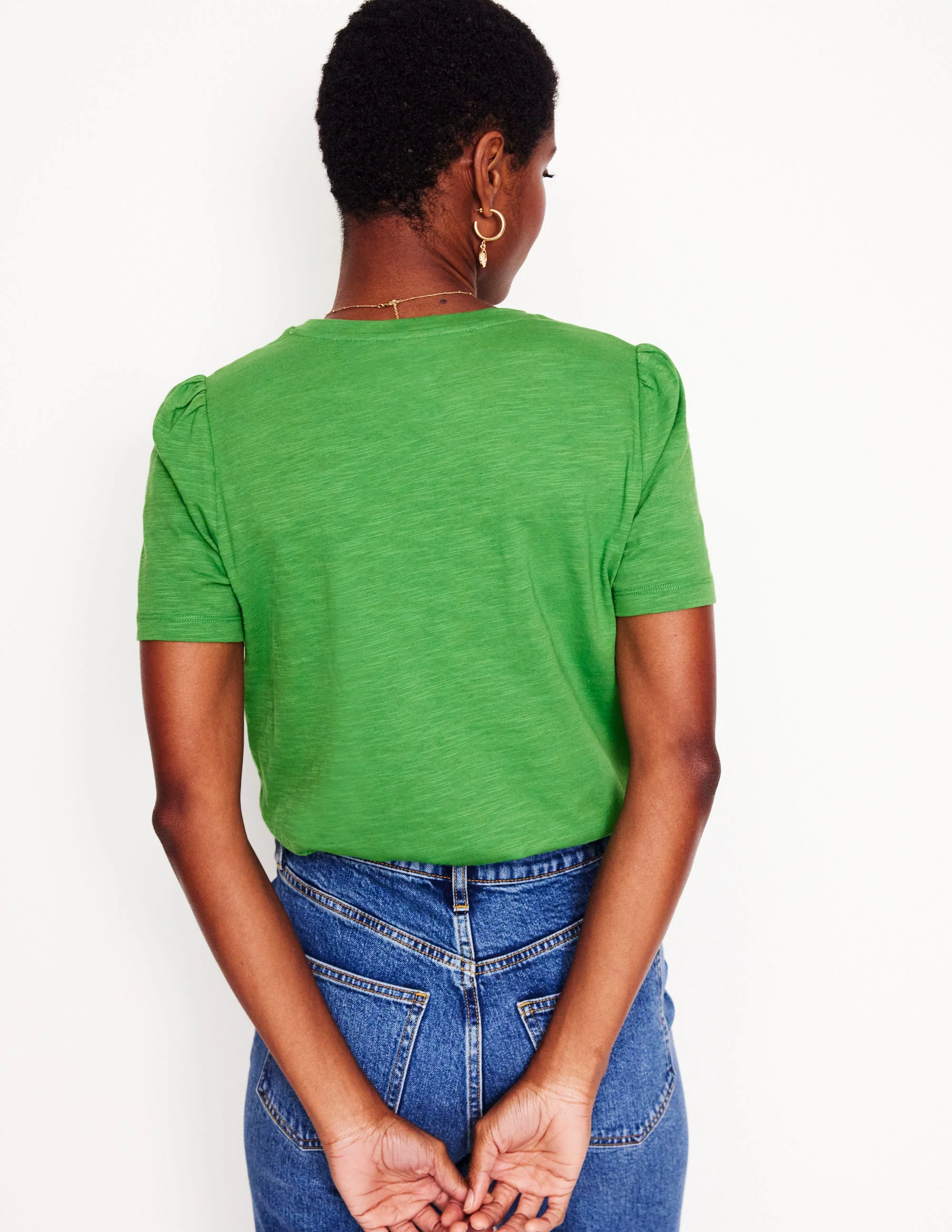 Cotton Puff Sleeve T-Shirt-Paradise Green - Image 3