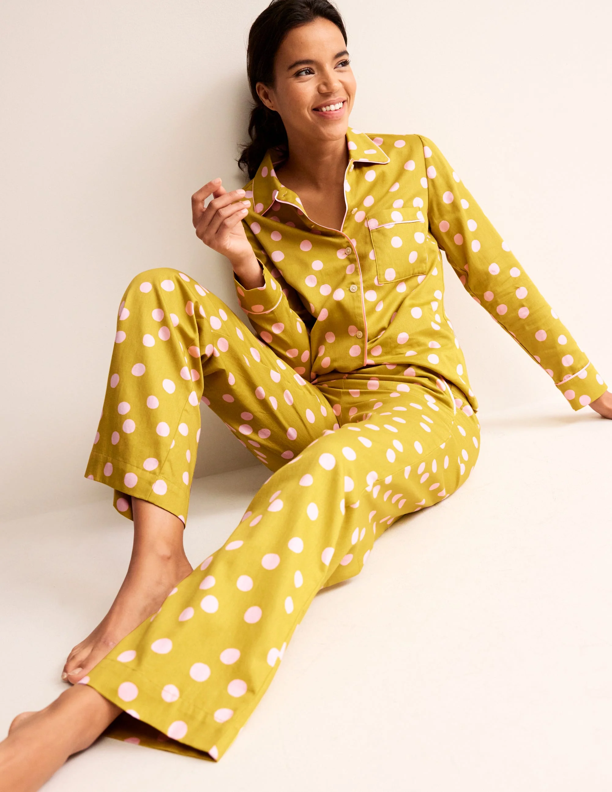 Cotton Sateen Pajama Trousers-Antique Moss
