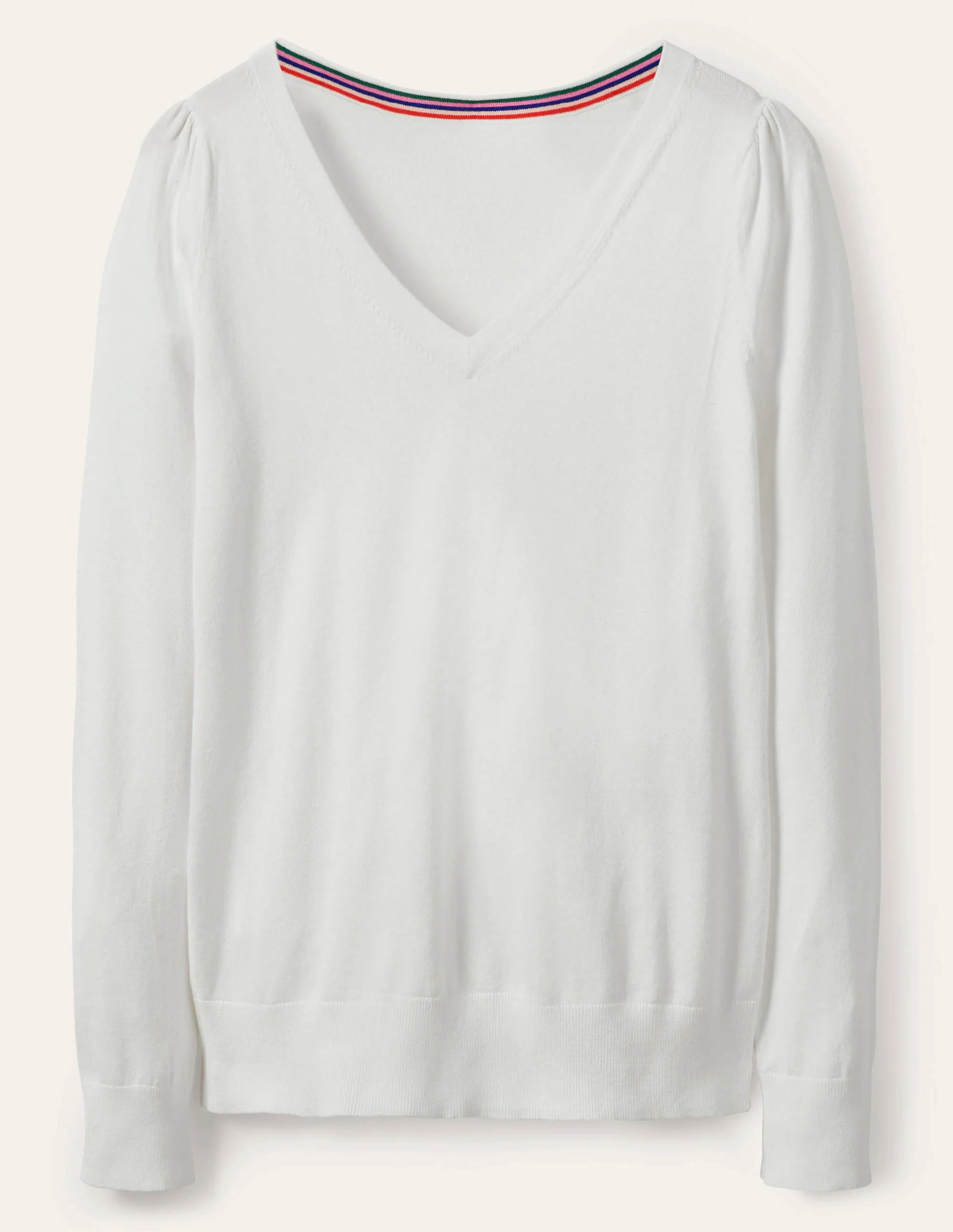 Cotton V-Neck Sweater-Ivory - Image 5
