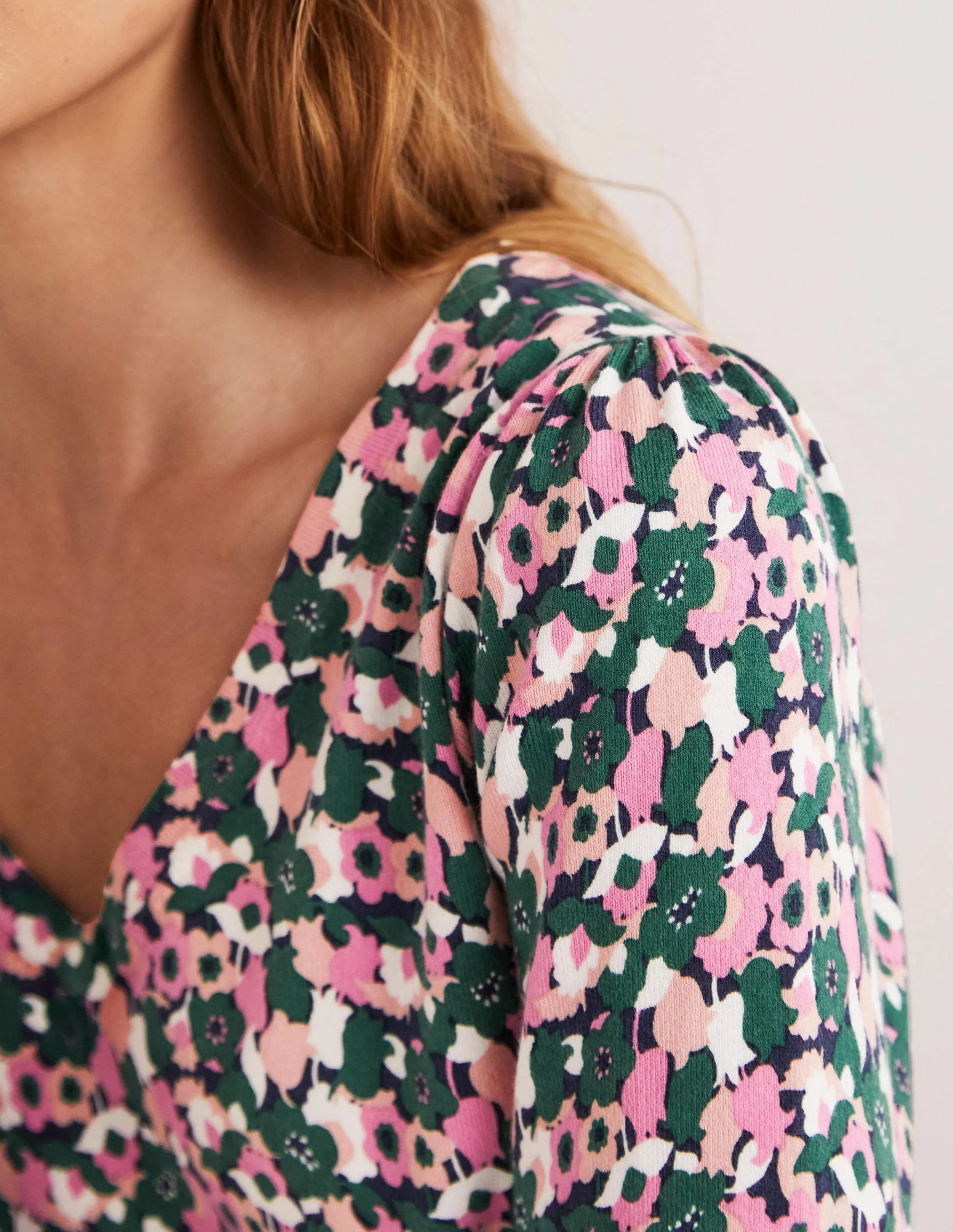 Cotton V-Neck Sweater-Wild Rose, Tulip Cluster - Image 2
