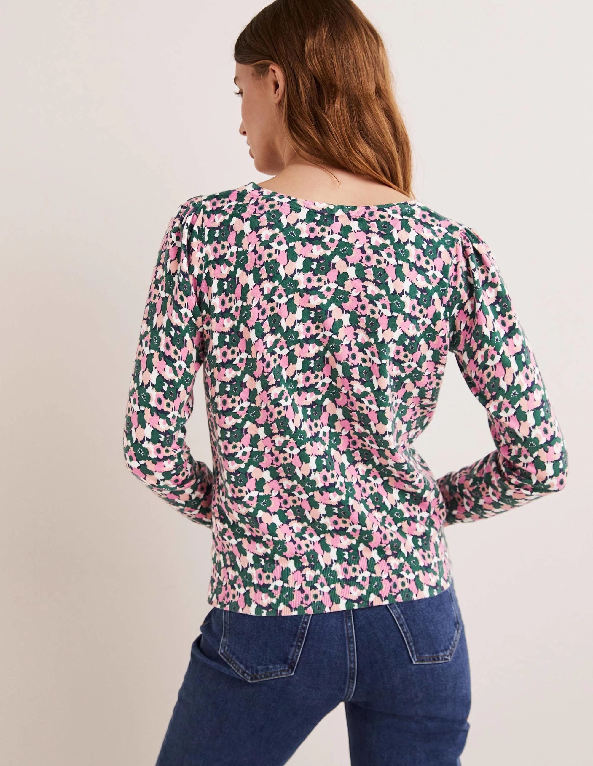Cotton V-Neck Sweater-Wild Rose, Tulip Cluster - Image 3