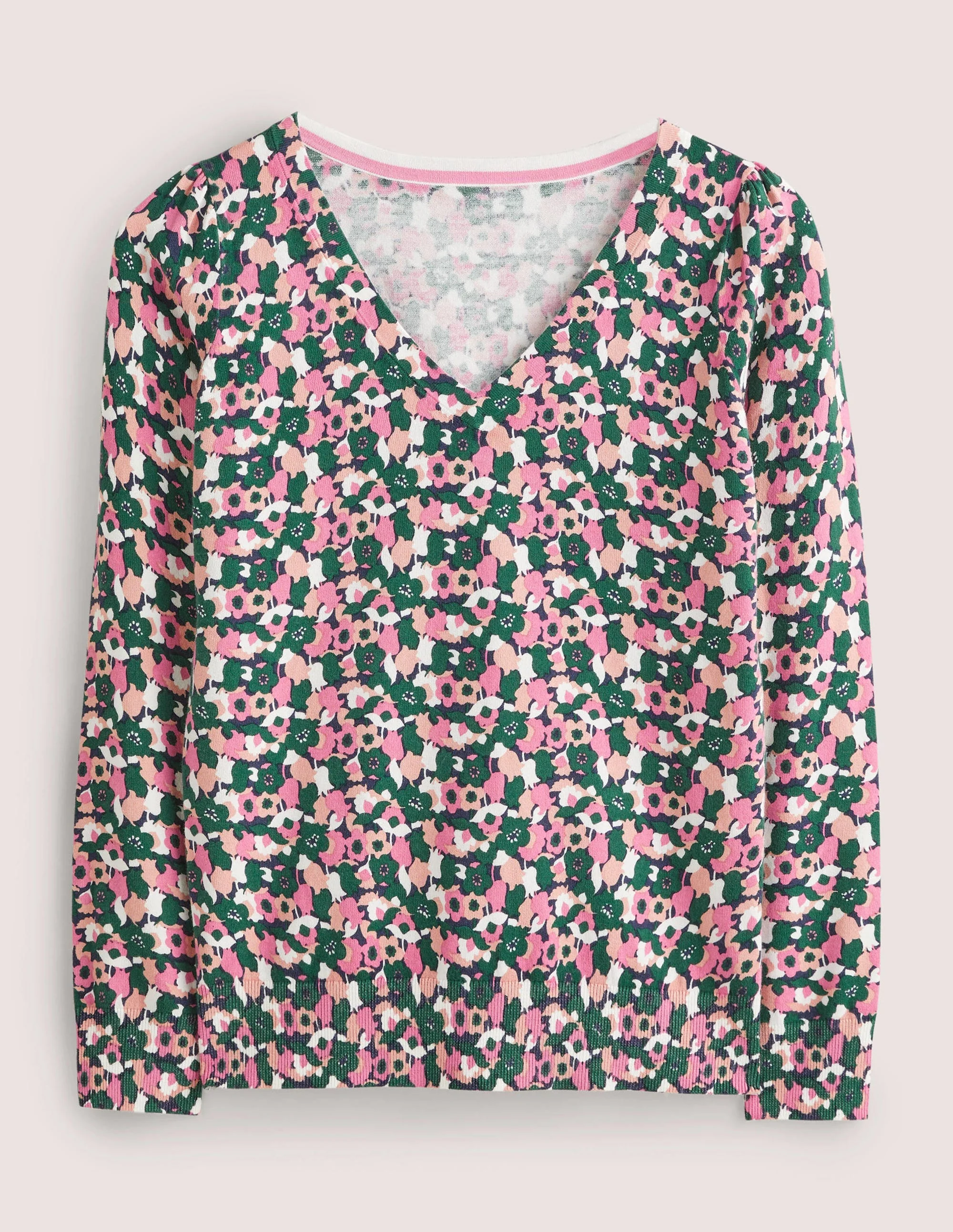 Cotton V-Neck Sweater-Wild Rose, Tulip Cluster - Image 6
