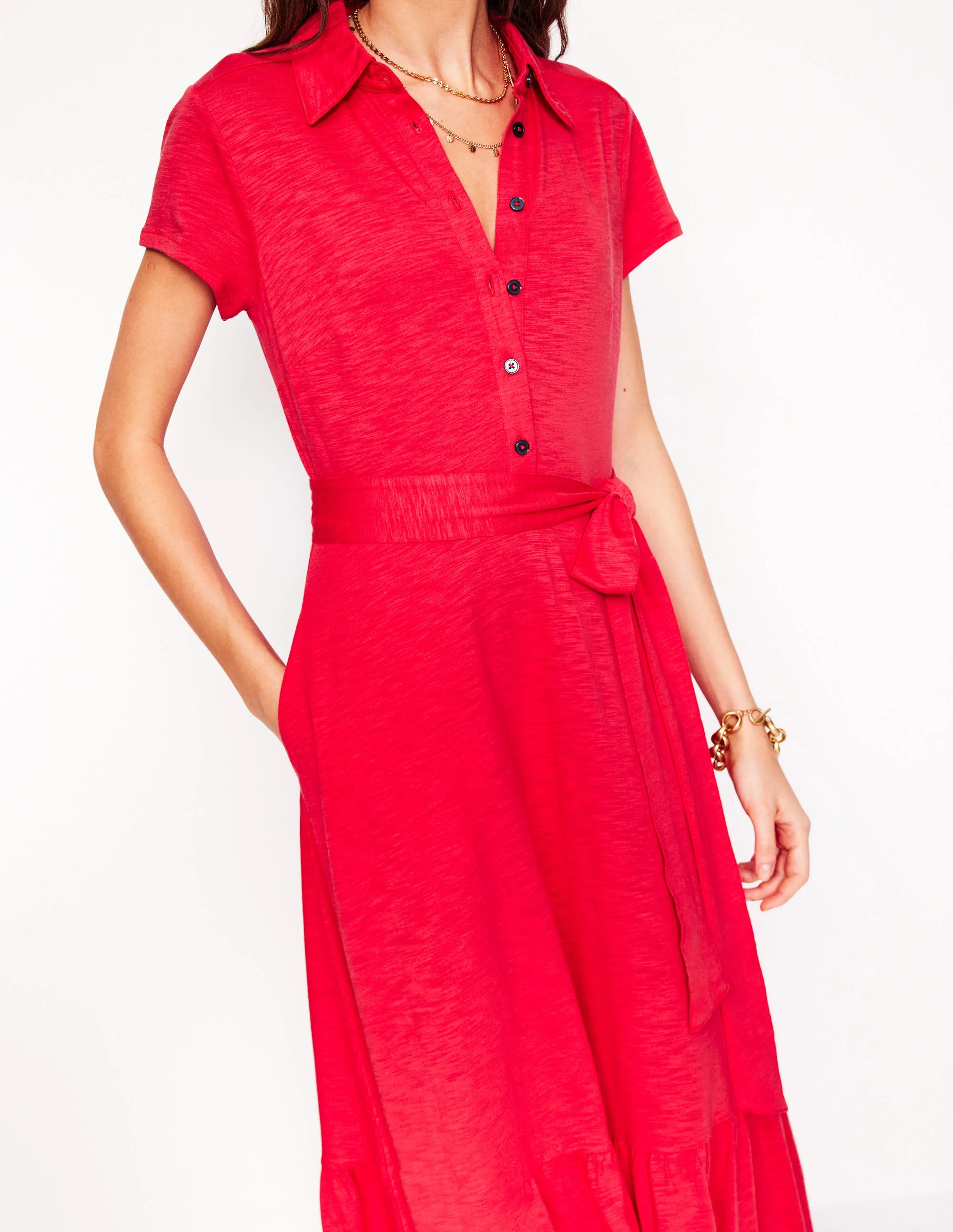 Cressida Jersey Shirt Dress-Jewel Red - Image 2