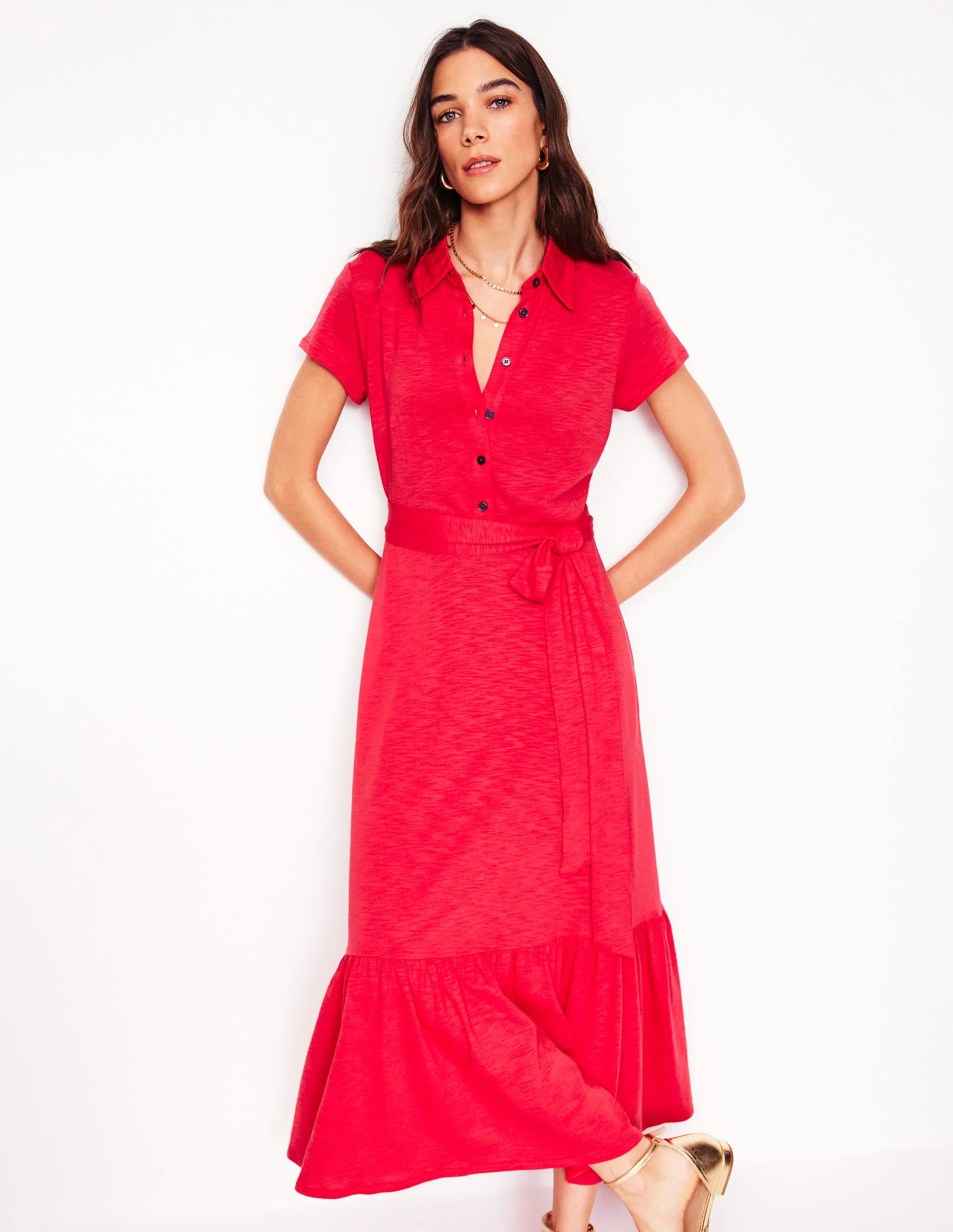 Cressida Jersey Shirt Dress-Jewel Red - Image 4
