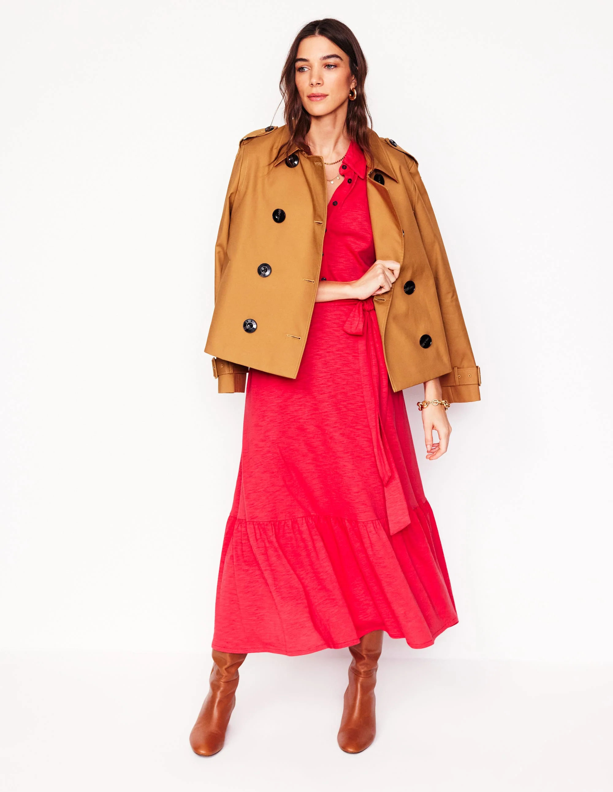 Cressida Jersey Shirt Dress-Jewel Red - Image 5