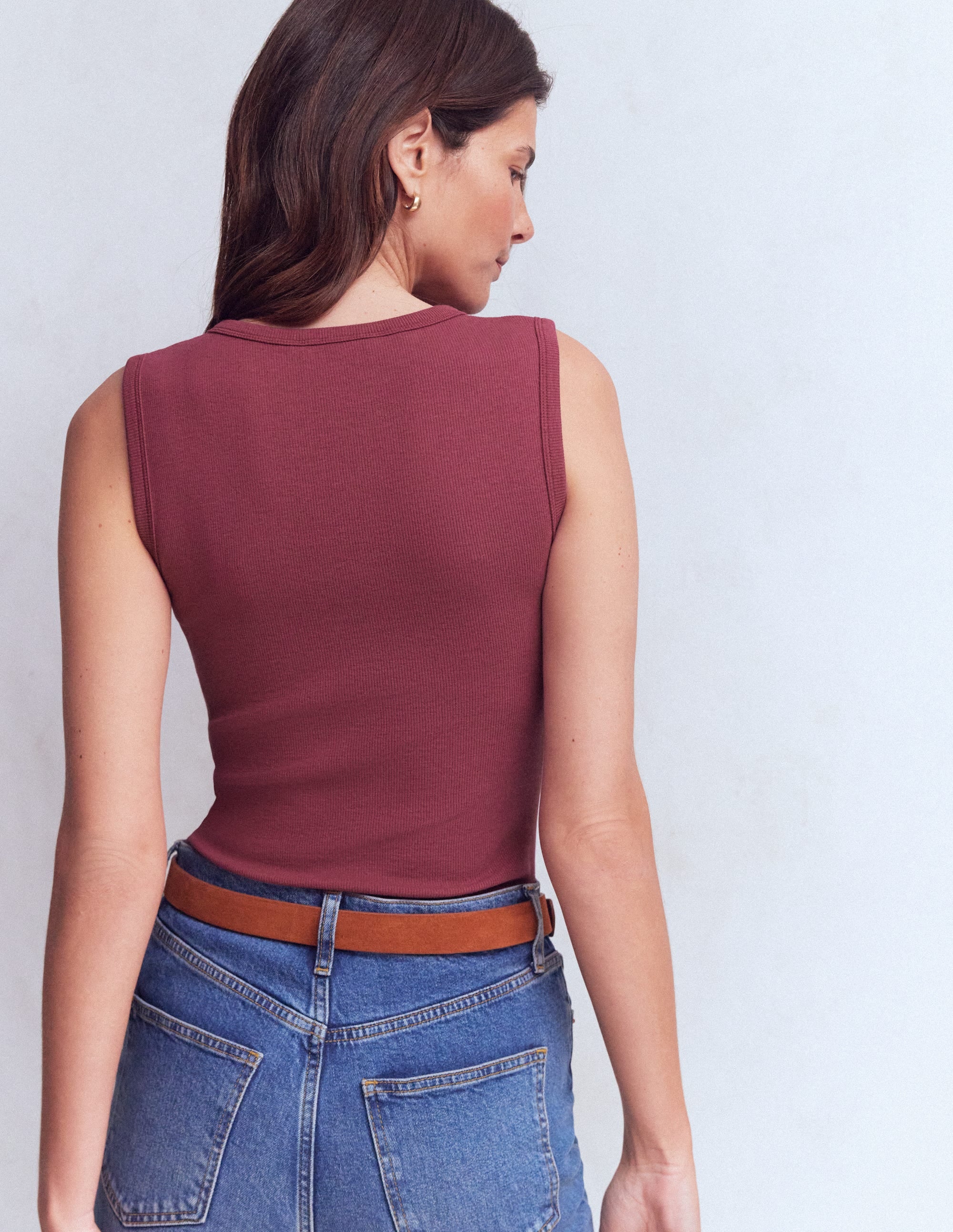 Crew Neck Henley Tank-Maroon - Image 3