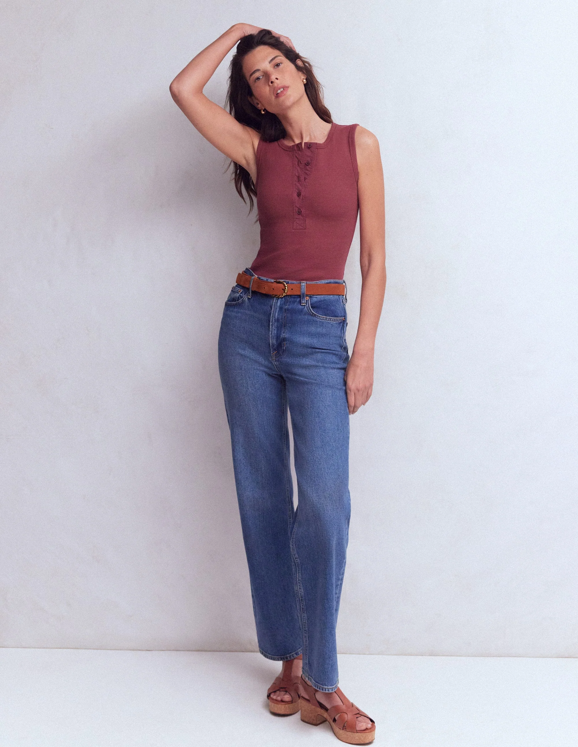 Crew Neck Henley Tank-Maroon - Image 4