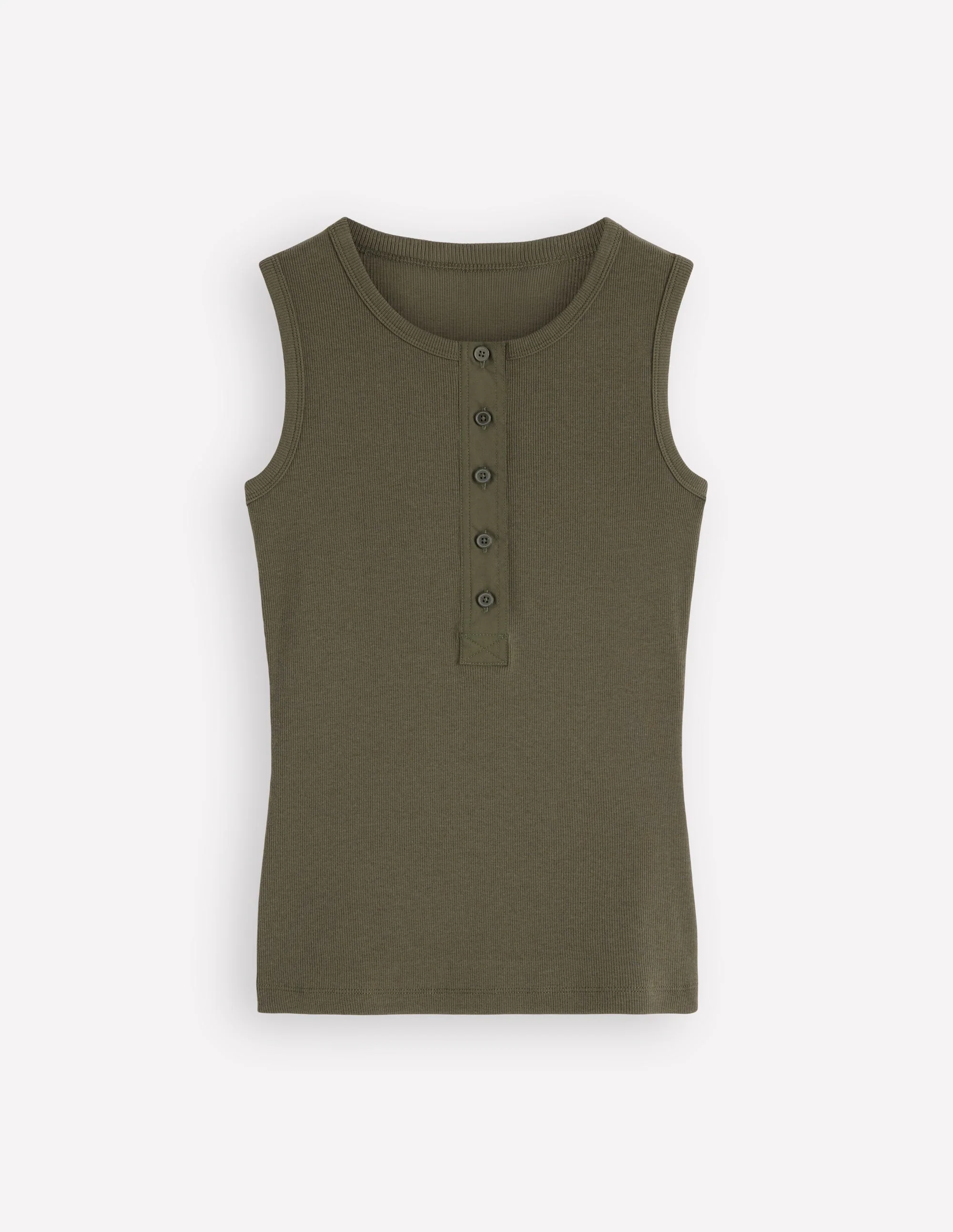 Crew Neck Henley Tank-Olive Night - Image 6
