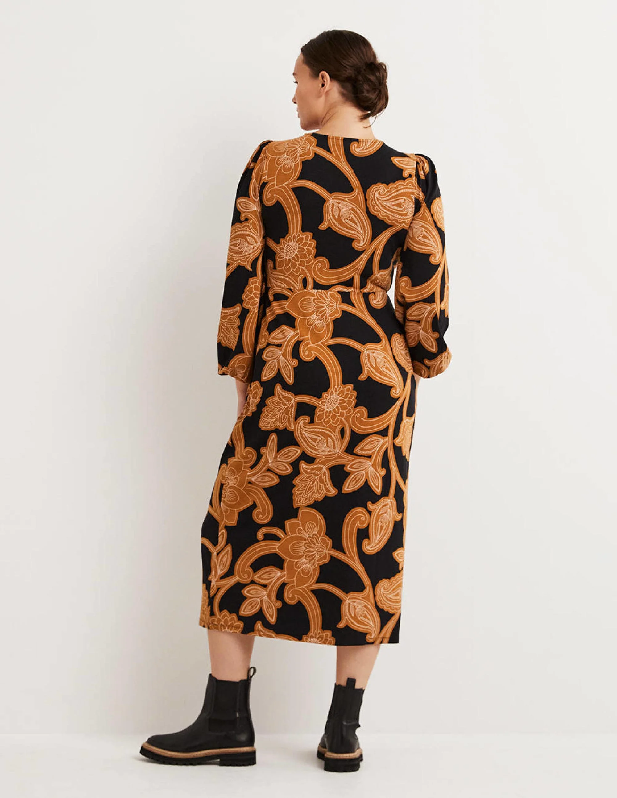 Crew Neck Knot Detail Dress-Butterscotch, Paisley Whirl - Image 2