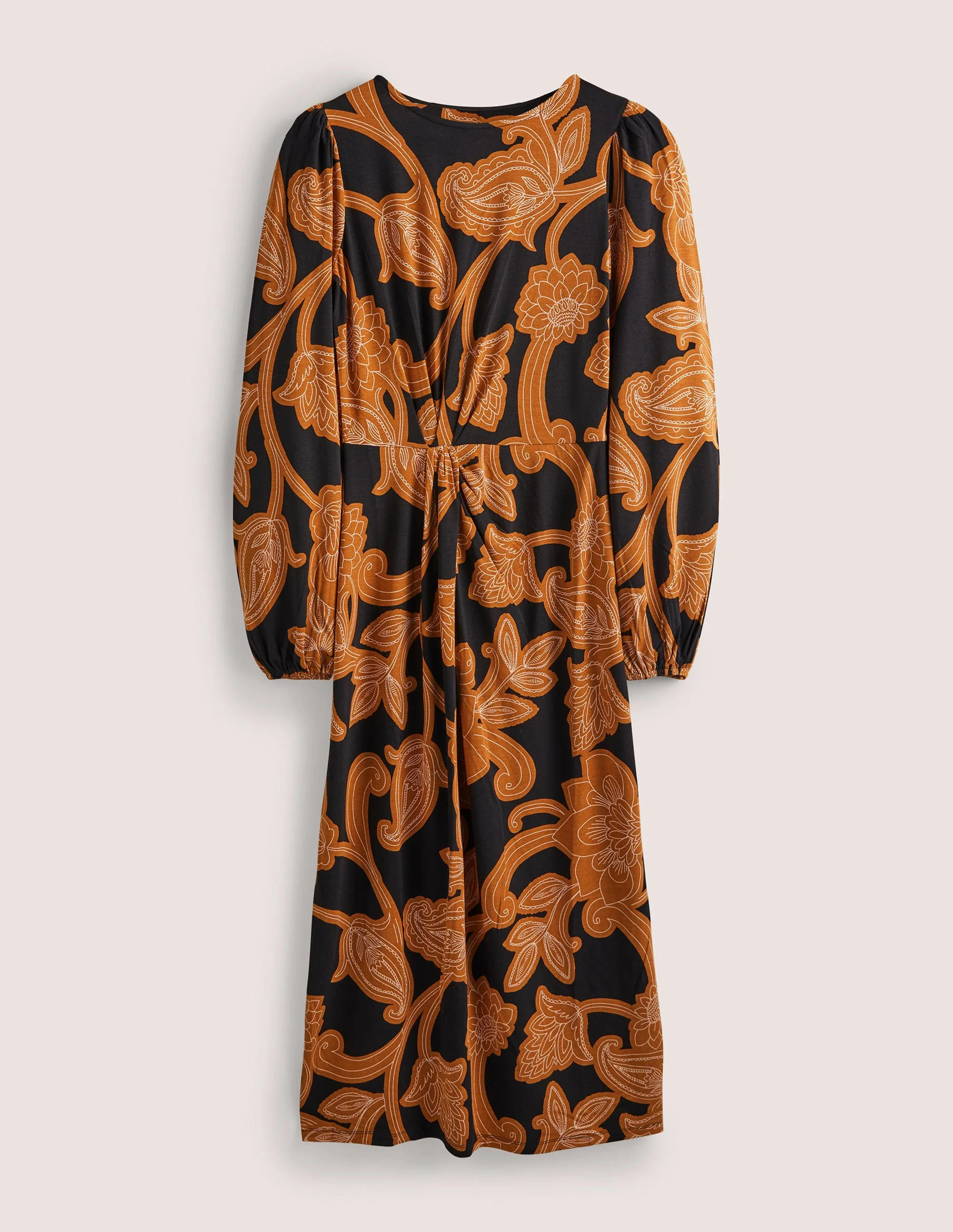 Crew Neck Knot Detail Dress-Butterscotch, Paisley Whirl - Image 5
