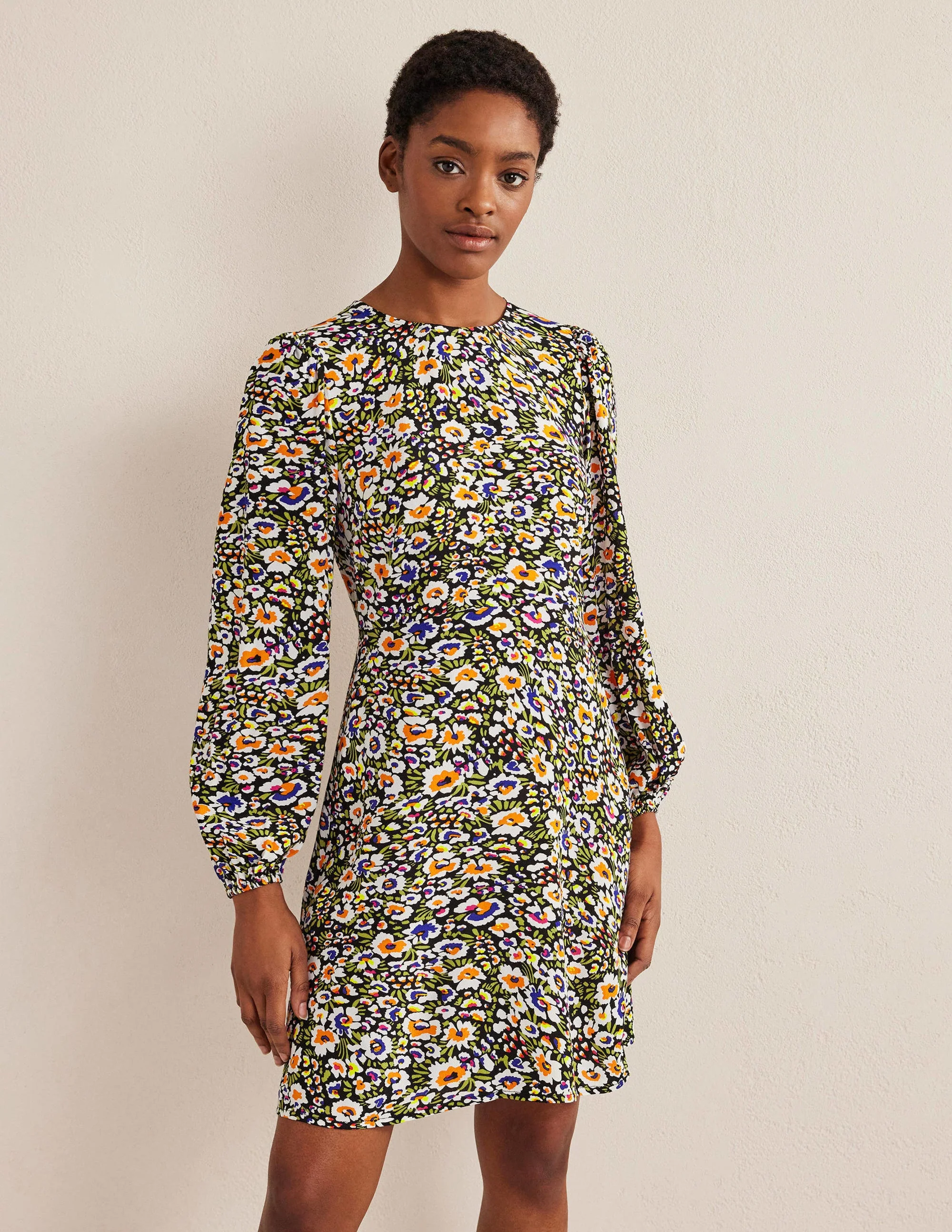 Crew Neck Print Mini Dress-Multi, Eden Bloom
