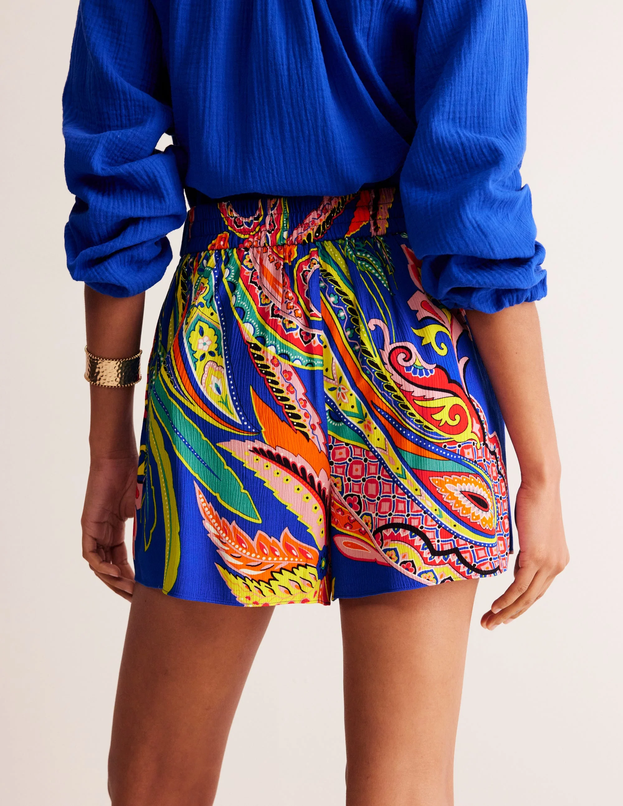 Crinkle Shorts-Multi, Painterly Paisley - Image 3