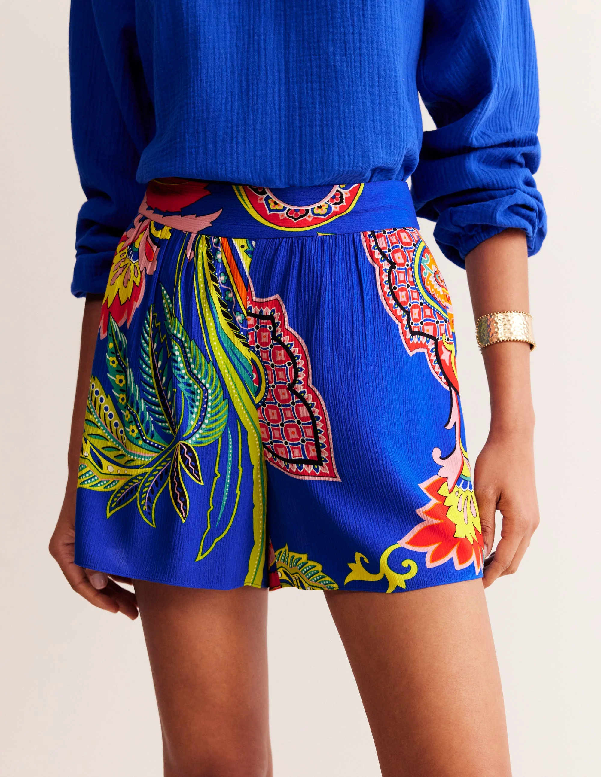 Crinkle Shorts-Multi, Painterly Paisley - Image 4