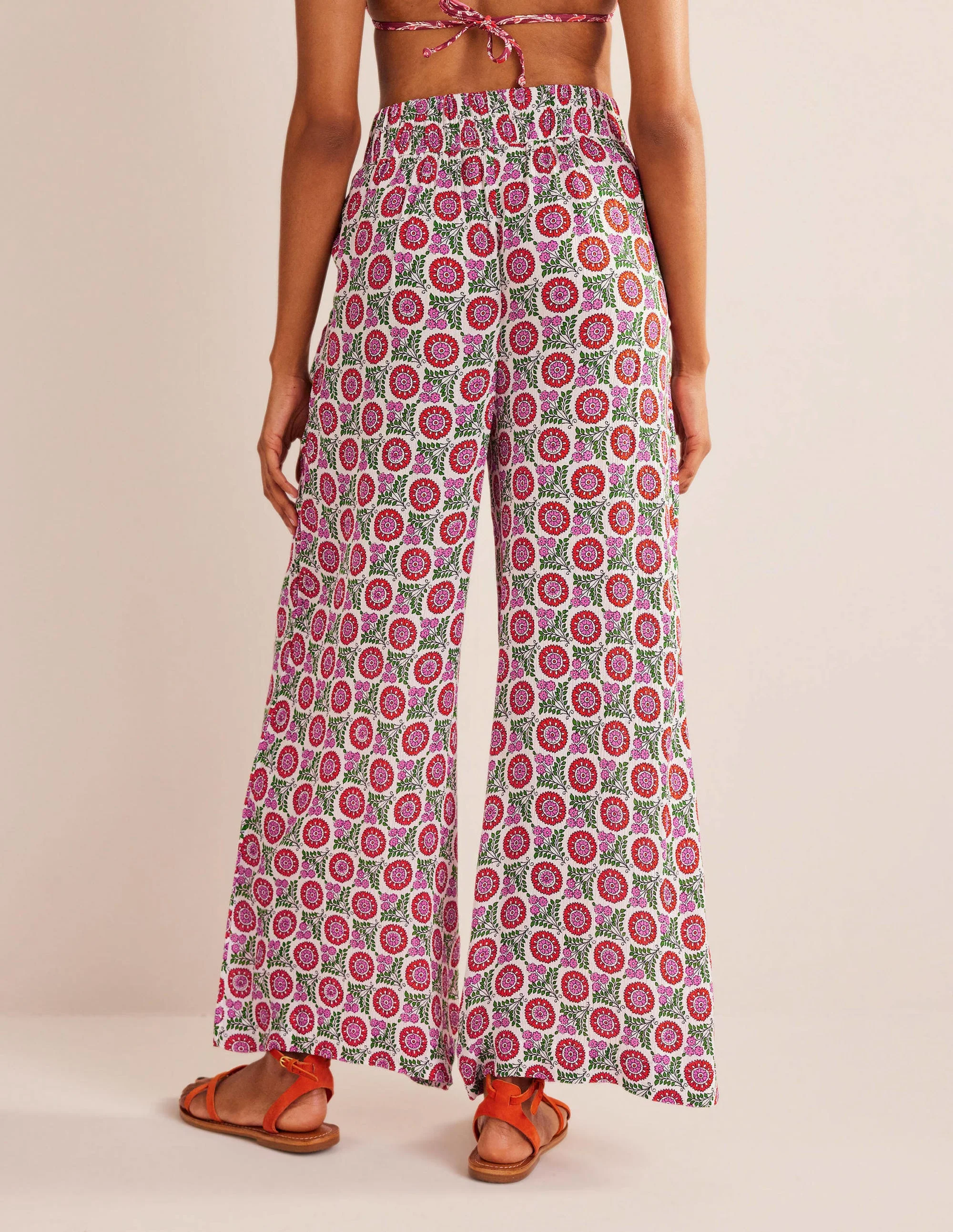 Crinkle Wide Leg Trousers-Gin Fizz, Sunflower Sprig - Image 3