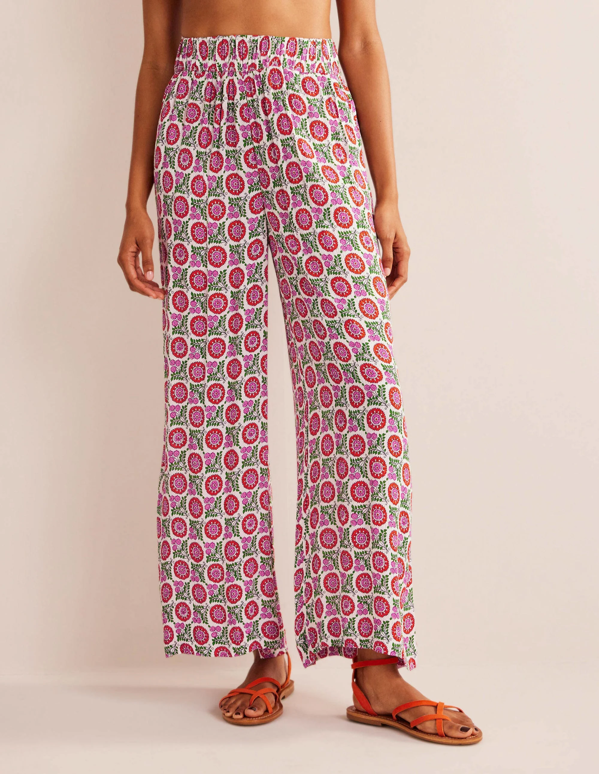 Crinkle Wide Leg Trousers-Gin Fizz, Sunflower Sprig - Image 4