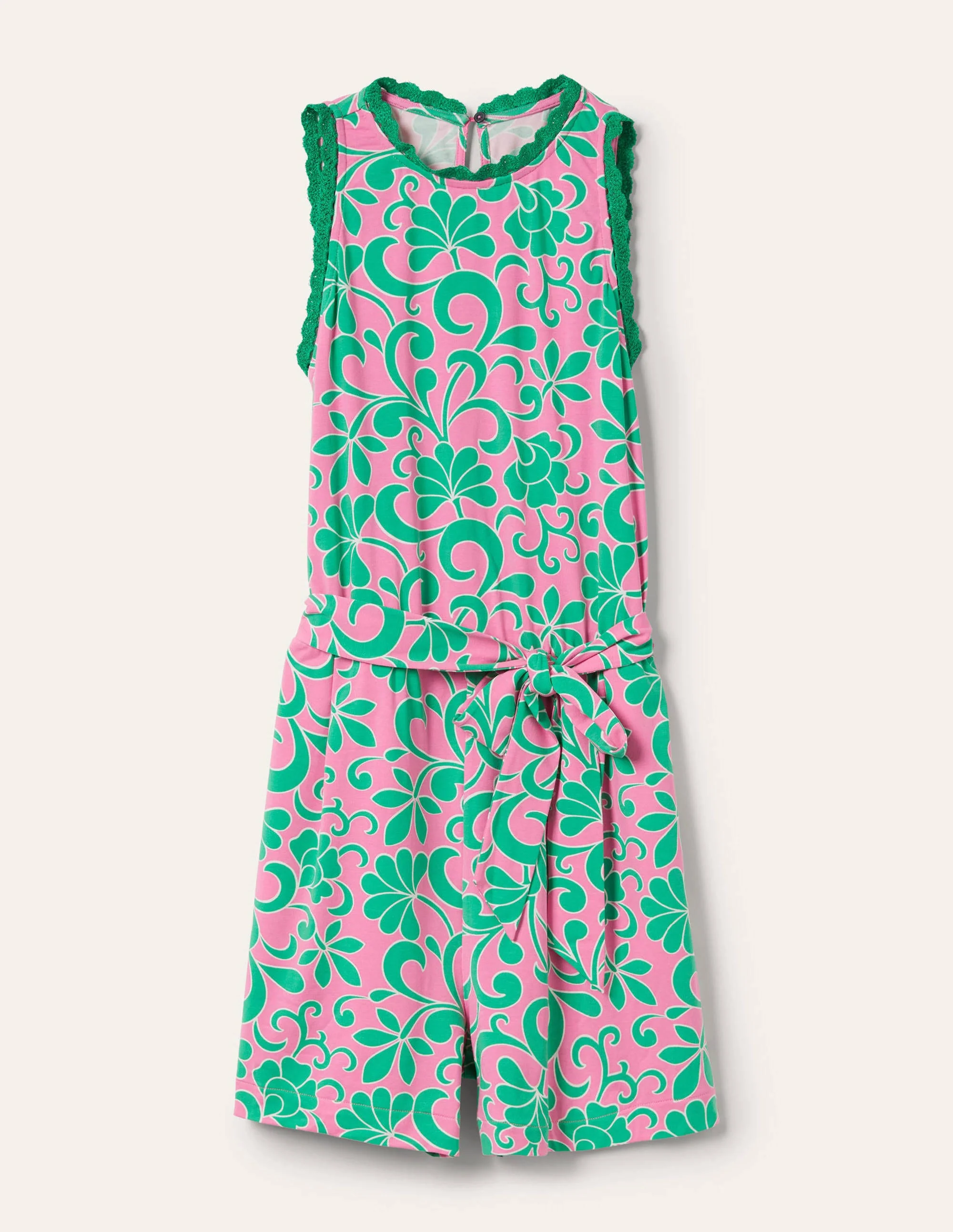 Crochet Detail Jersey Romper-Candy Floss, Abstract Petal - Image 5
