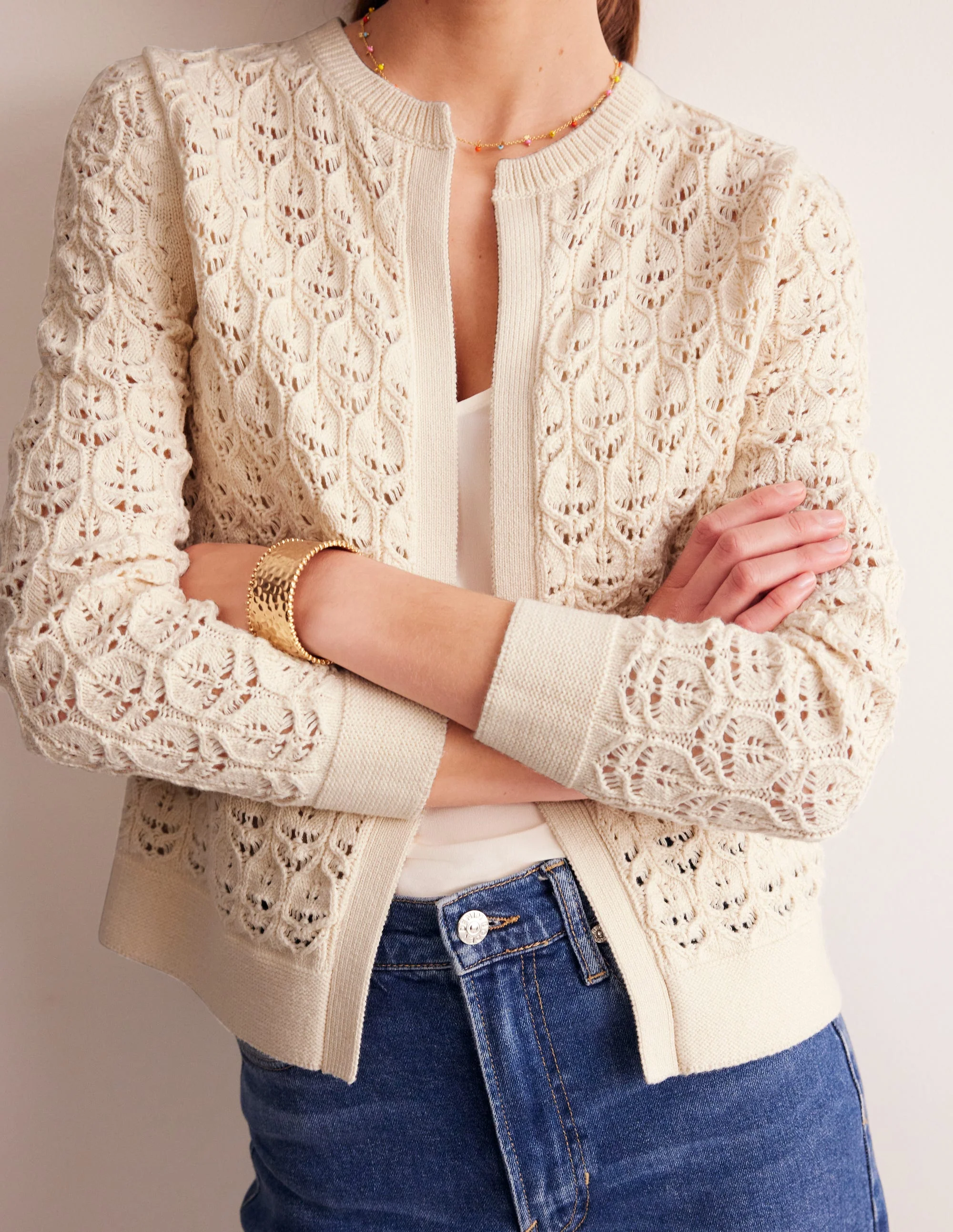 Crochet Knit Cardigan-Warm Ivory - Image 2