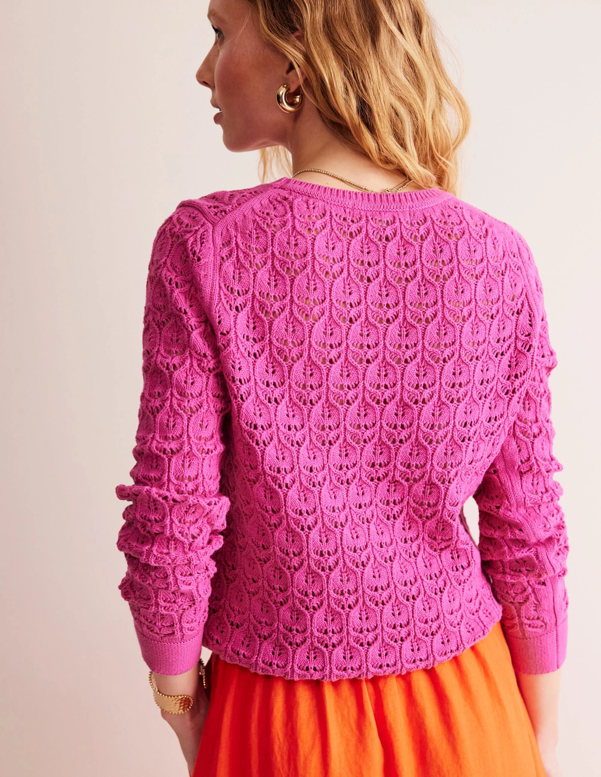 Crochet Knit Sweater-Cosmos Pink - Image 3