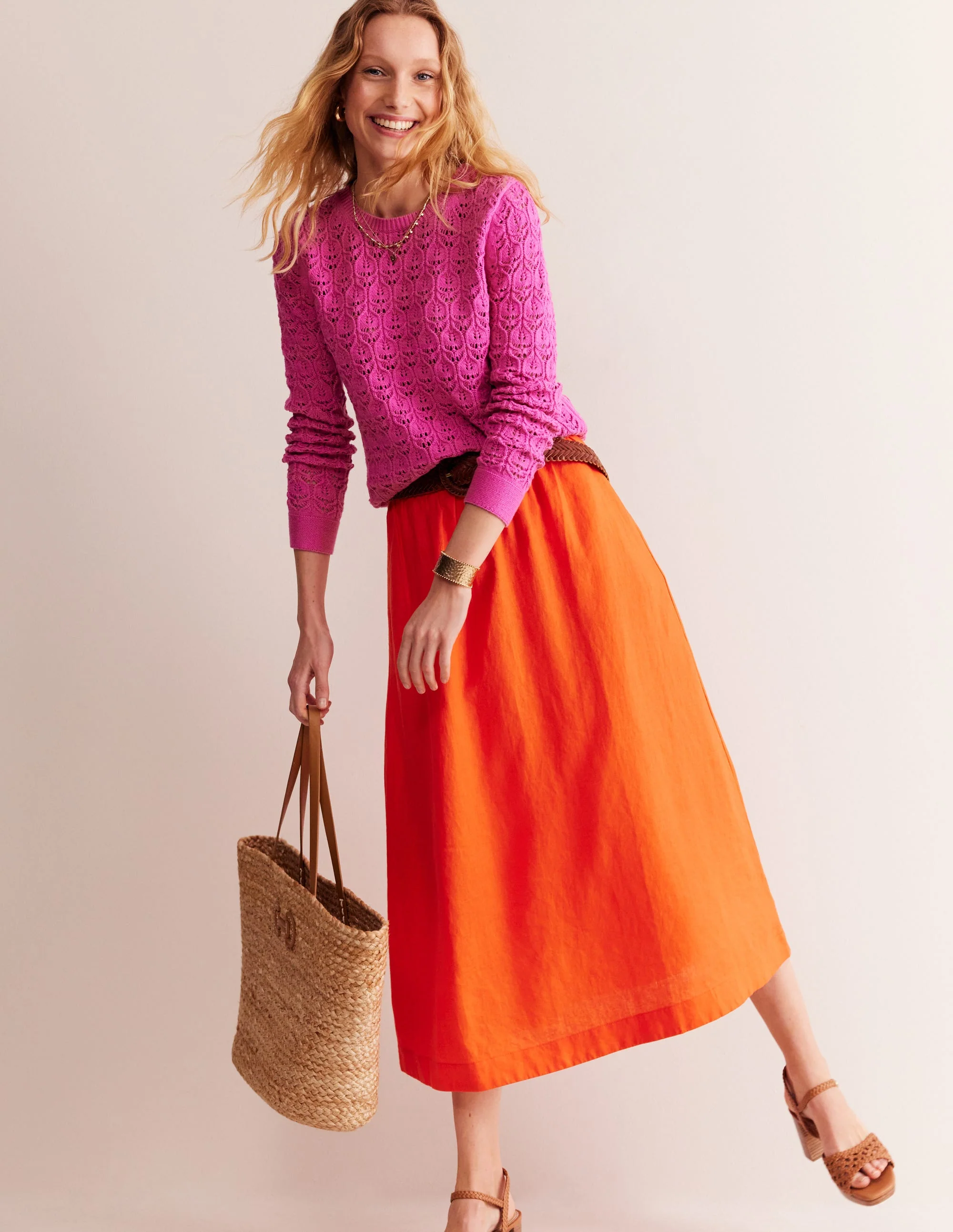 Crochet Knit Sweater-Cosmos Pink - Image 4
