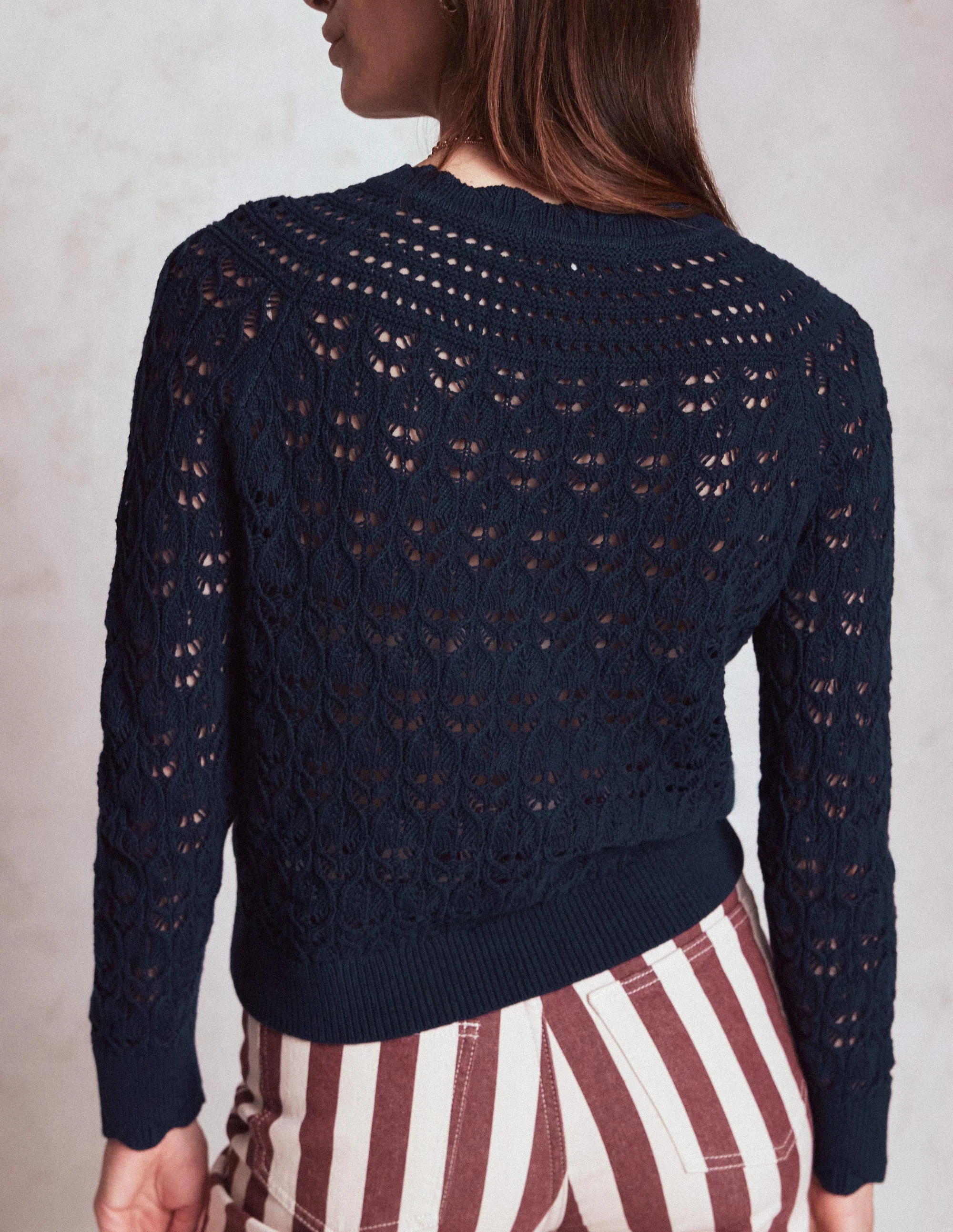 Crochet Mix Stitch Sweater-Navy - Image 3