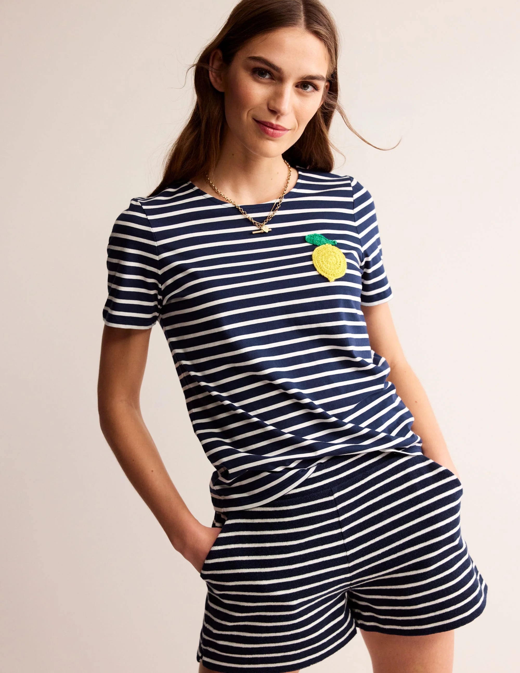 Crochet T-shirt-Navy, Ivory Lemons