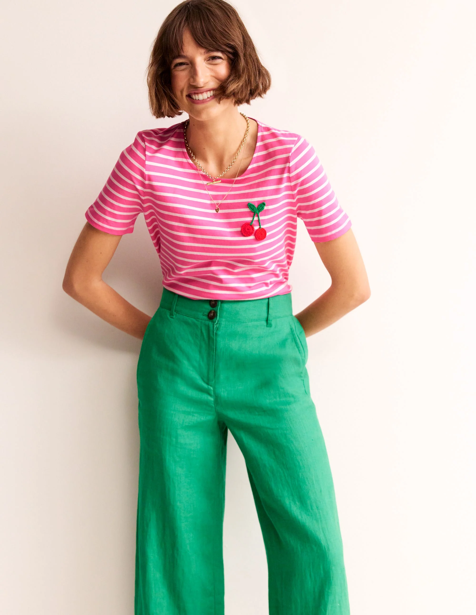 Crochet T-shirt-Pink, Ivory Cherries - Image 4