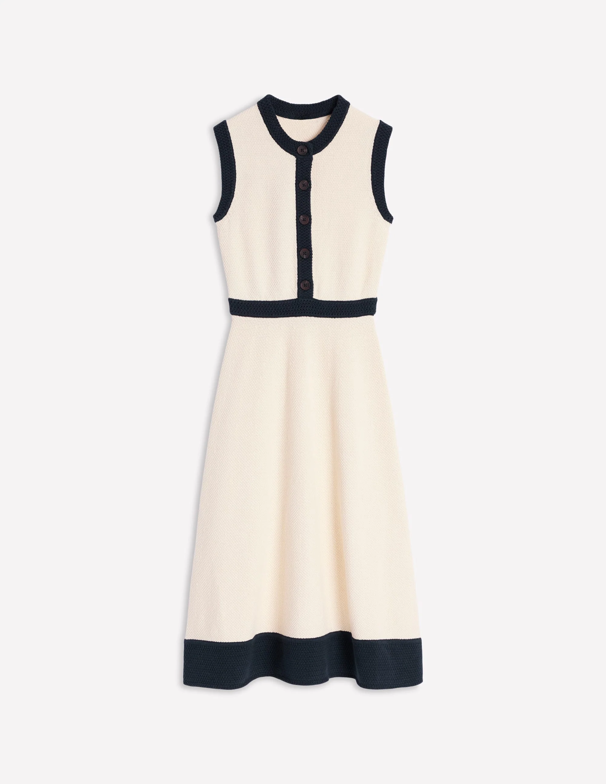 Crochet Trim Knitted Dress-Ivory, Navy - Image 5