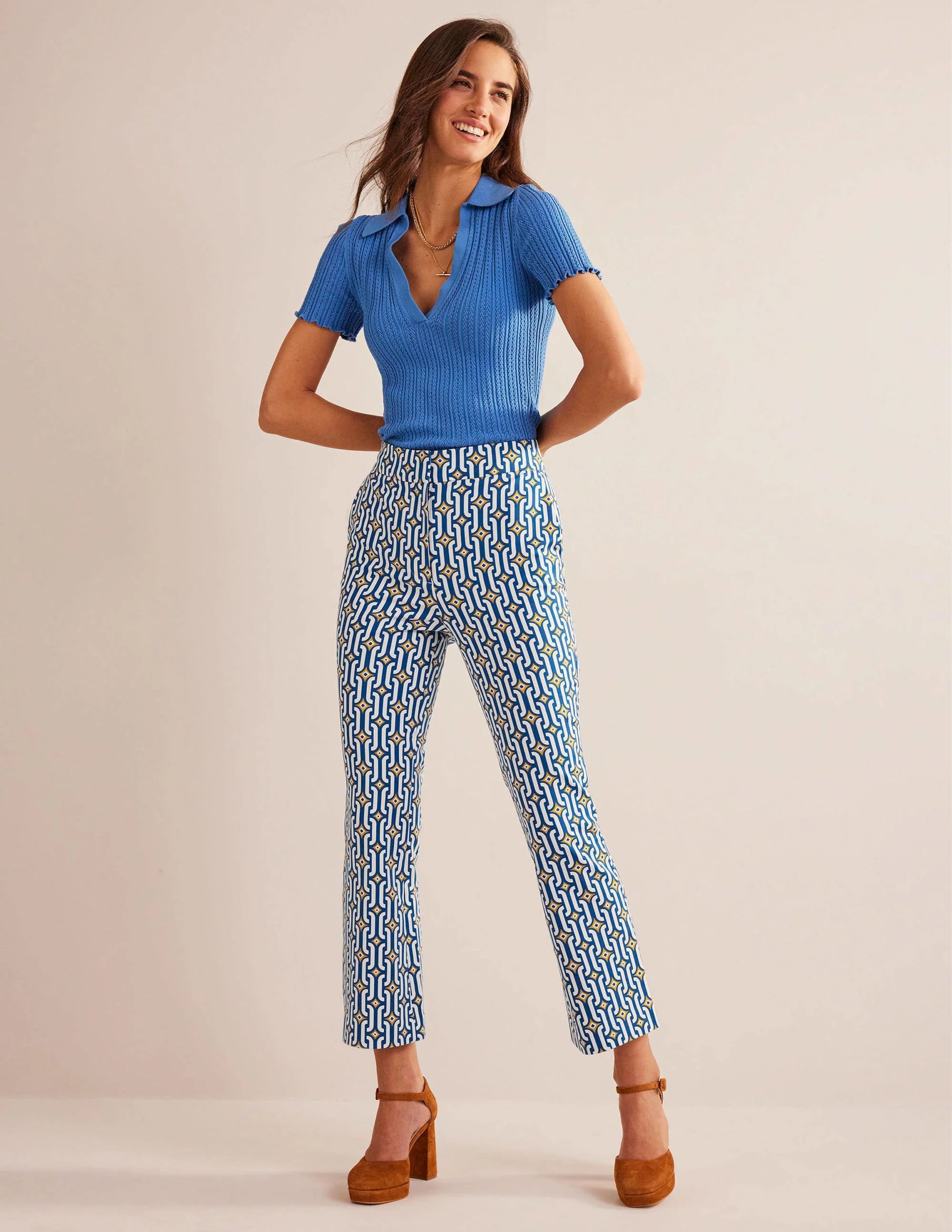 Cropped Flared Pants-Sapphire, Azure Geo