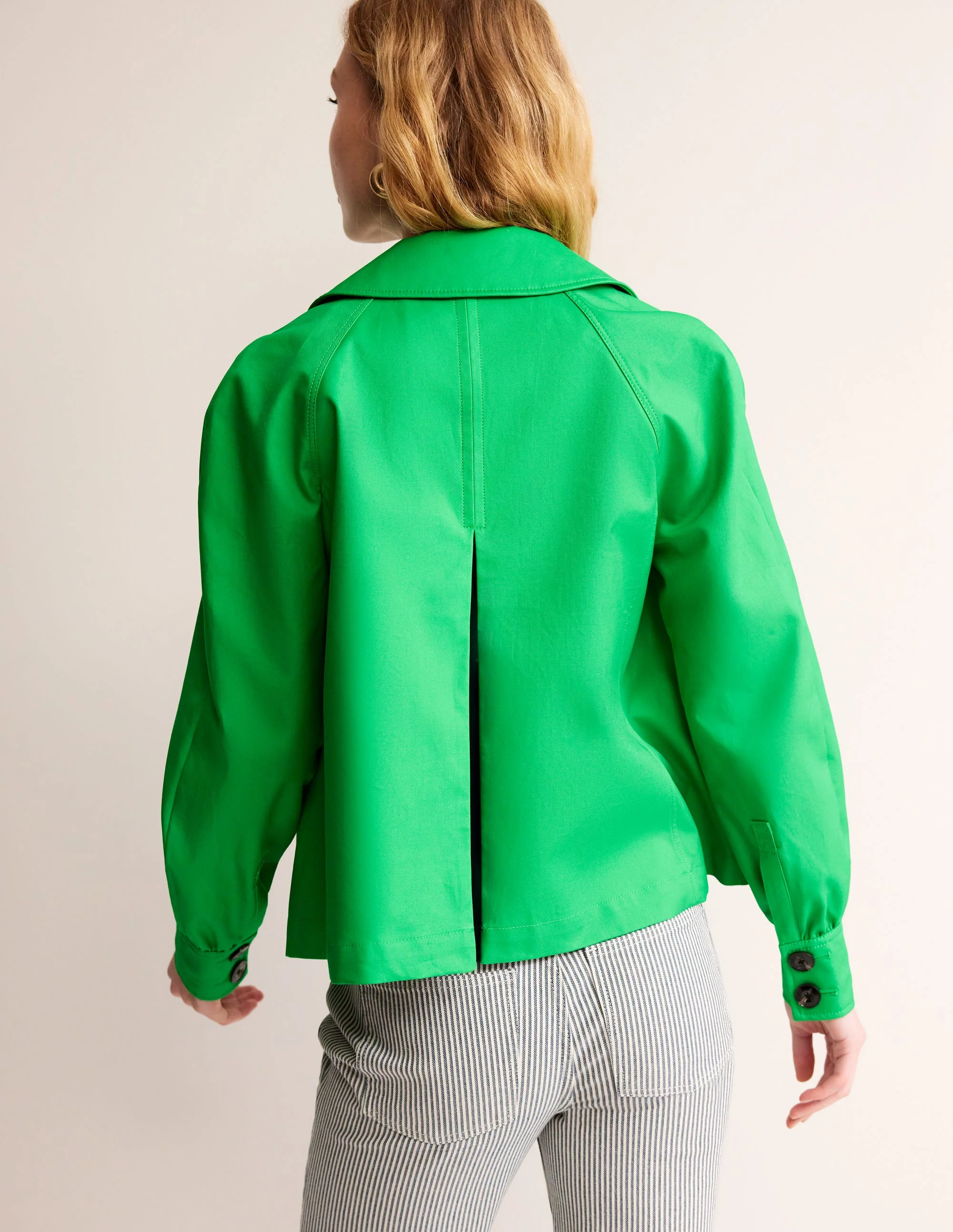 Cropped Trench Jacket-Bright Green with Navy Pop - Image 3