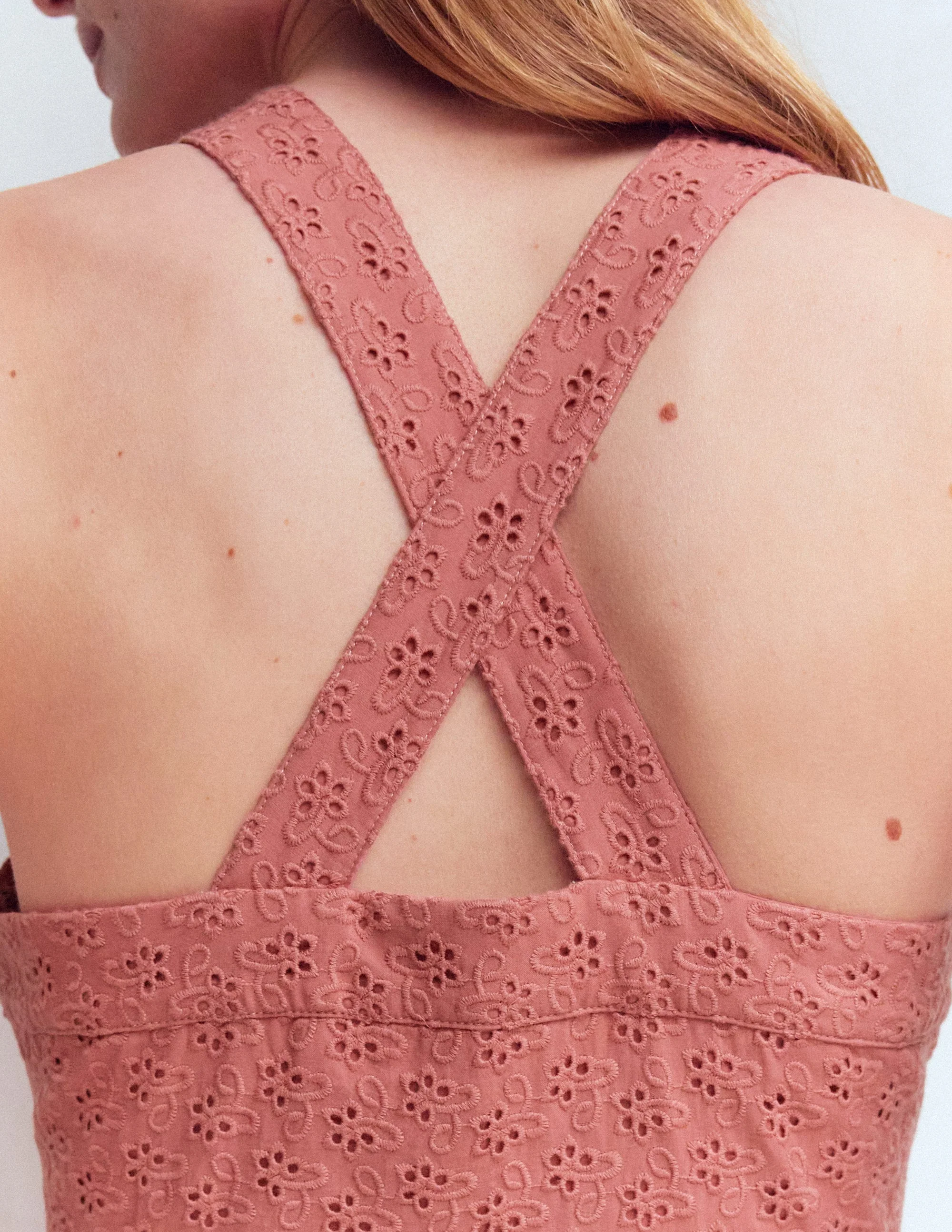 Cross Back Broderie Midi Dress-Vintage Rose Broderie - Image 3