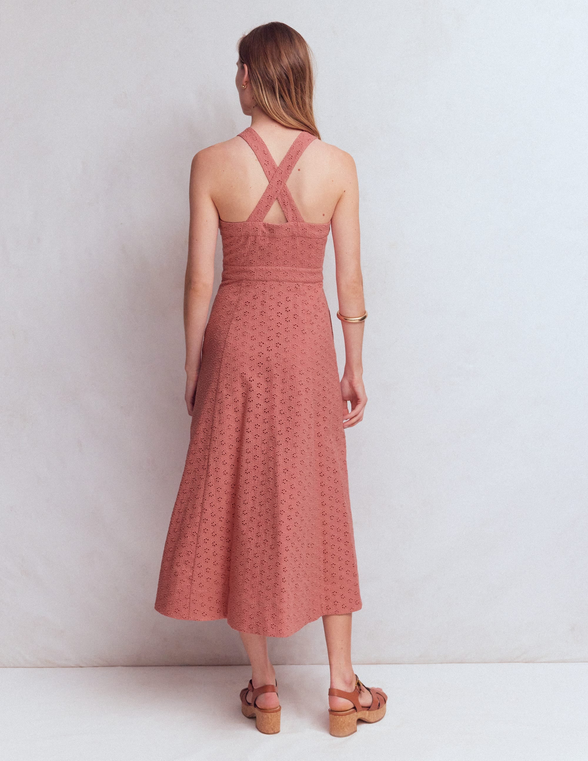 Cross Back Broderie Midi Dress-Vintage Rose Broderie - Image 4