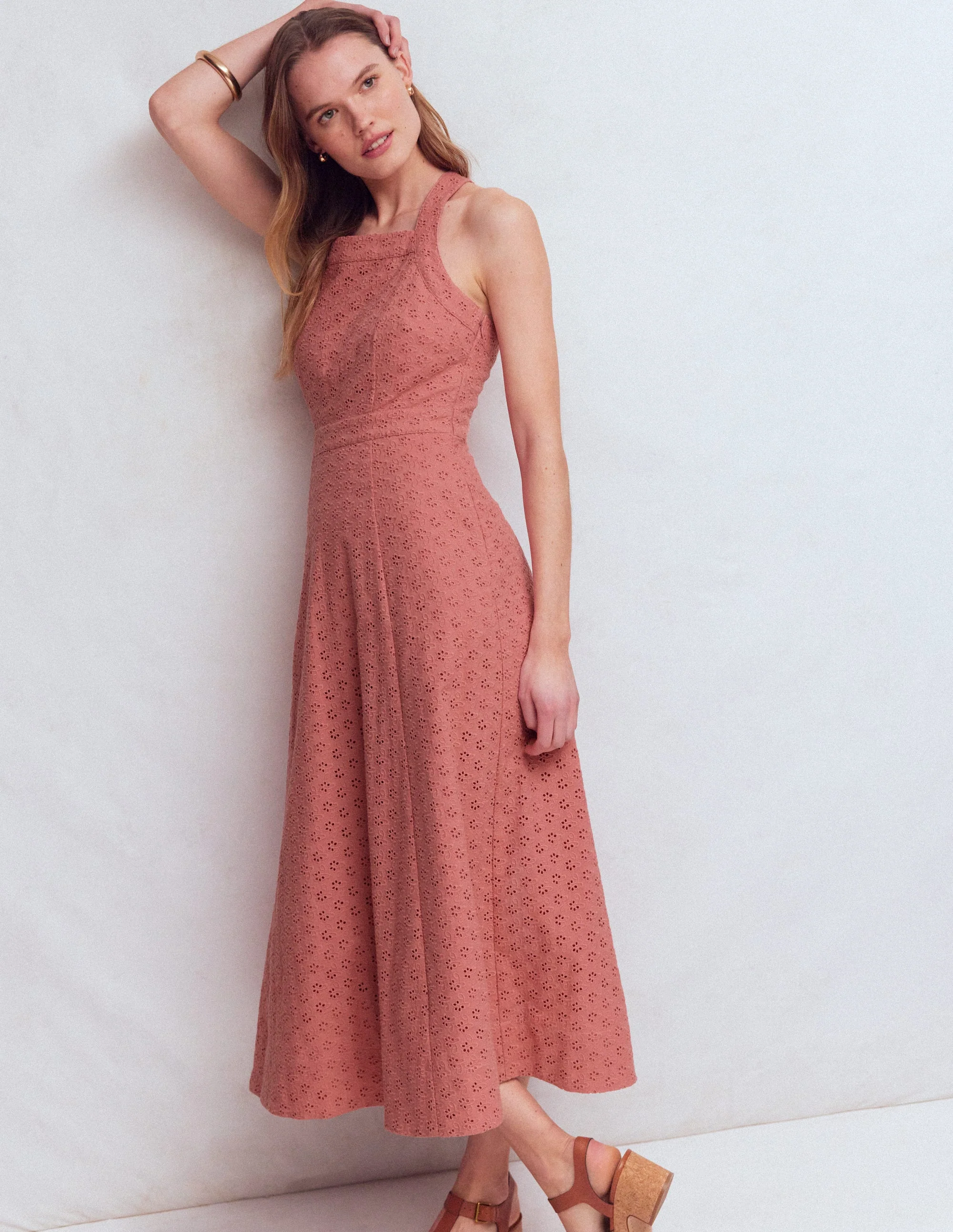 Cross Back Broderie Midi Dress-Vintage Rose Broderie - Image 5