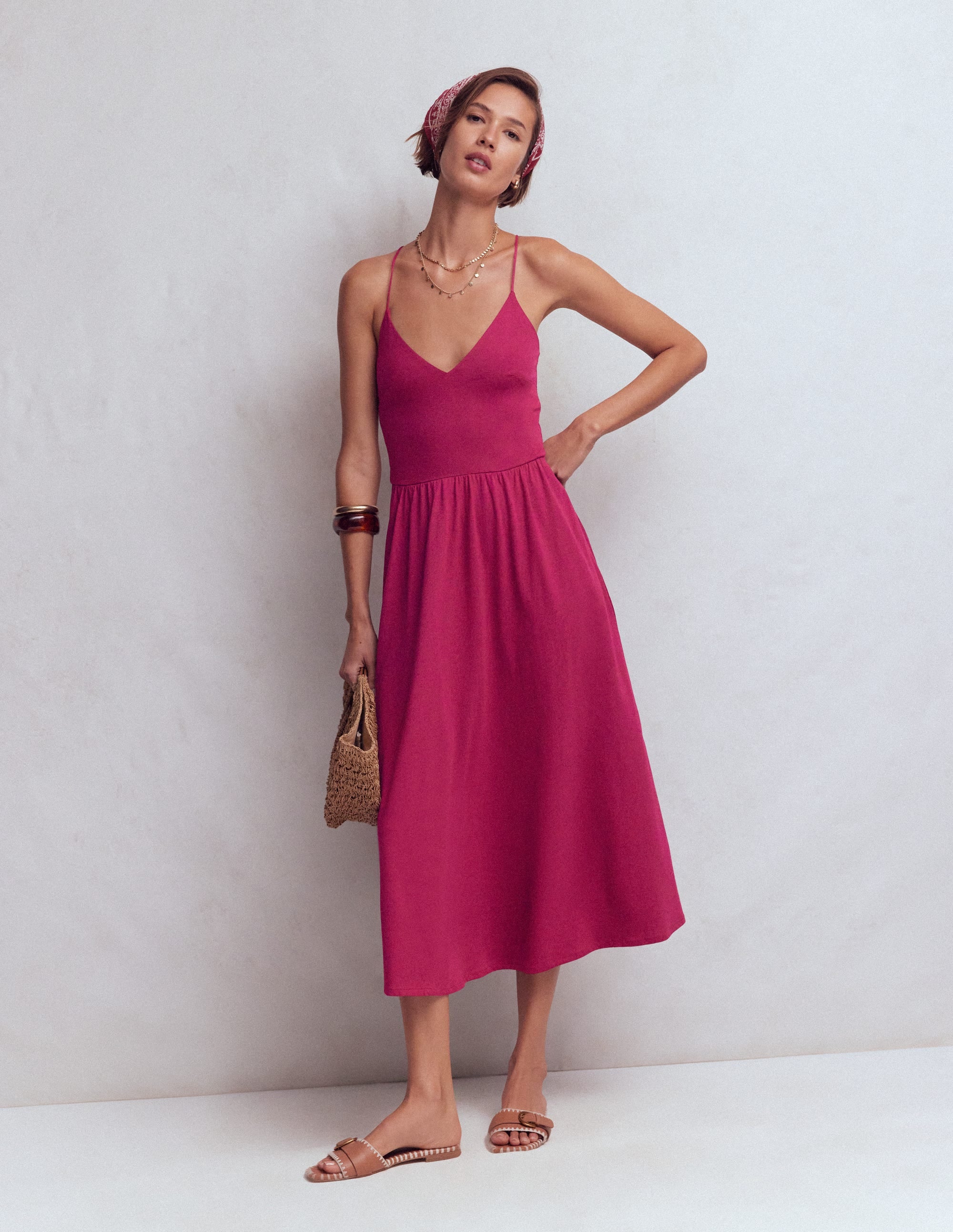 Cross Back Jersey Dress-Beet Red - Image 2