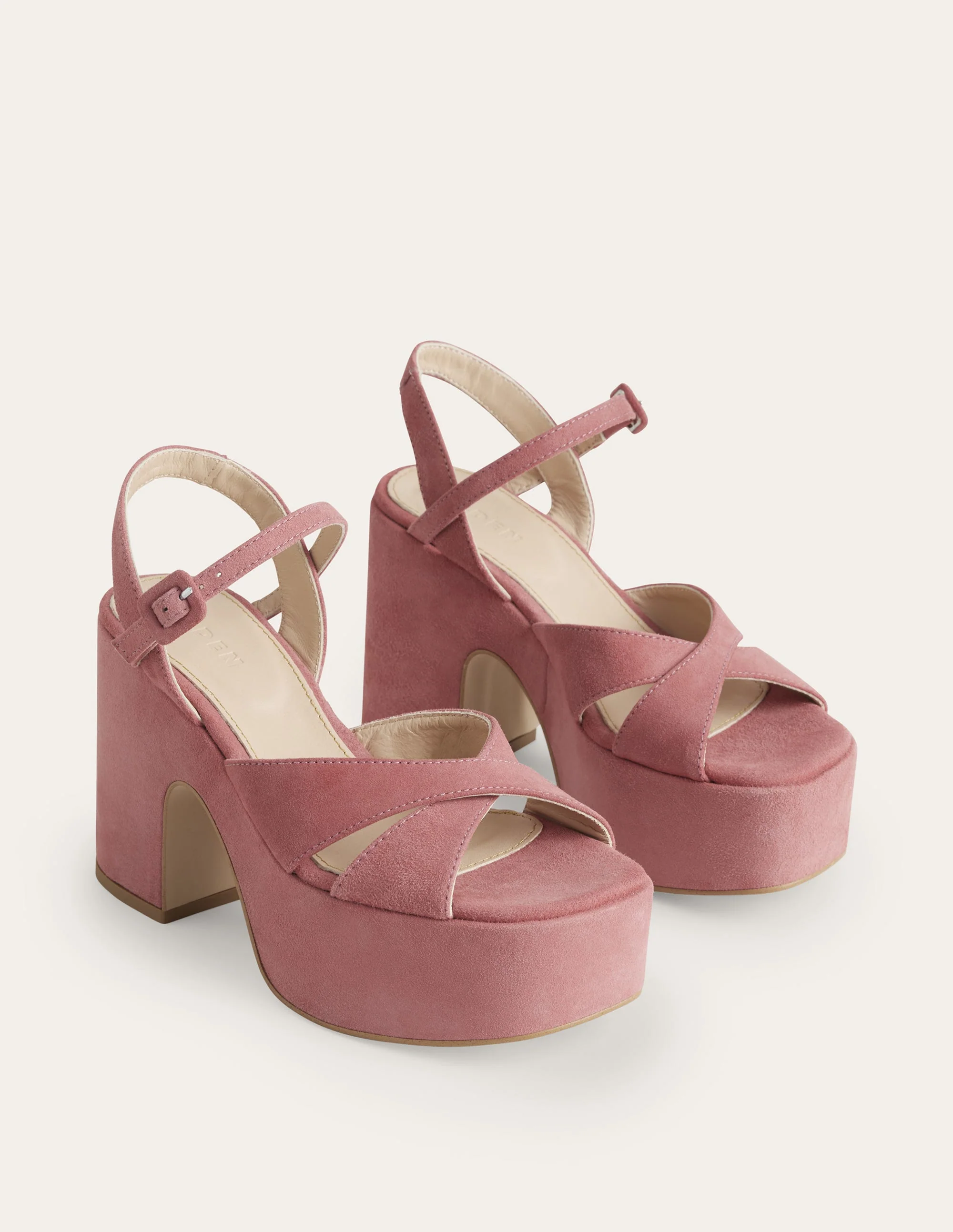 Cross Strap Platform Wedges-Blush Suede - Image 3