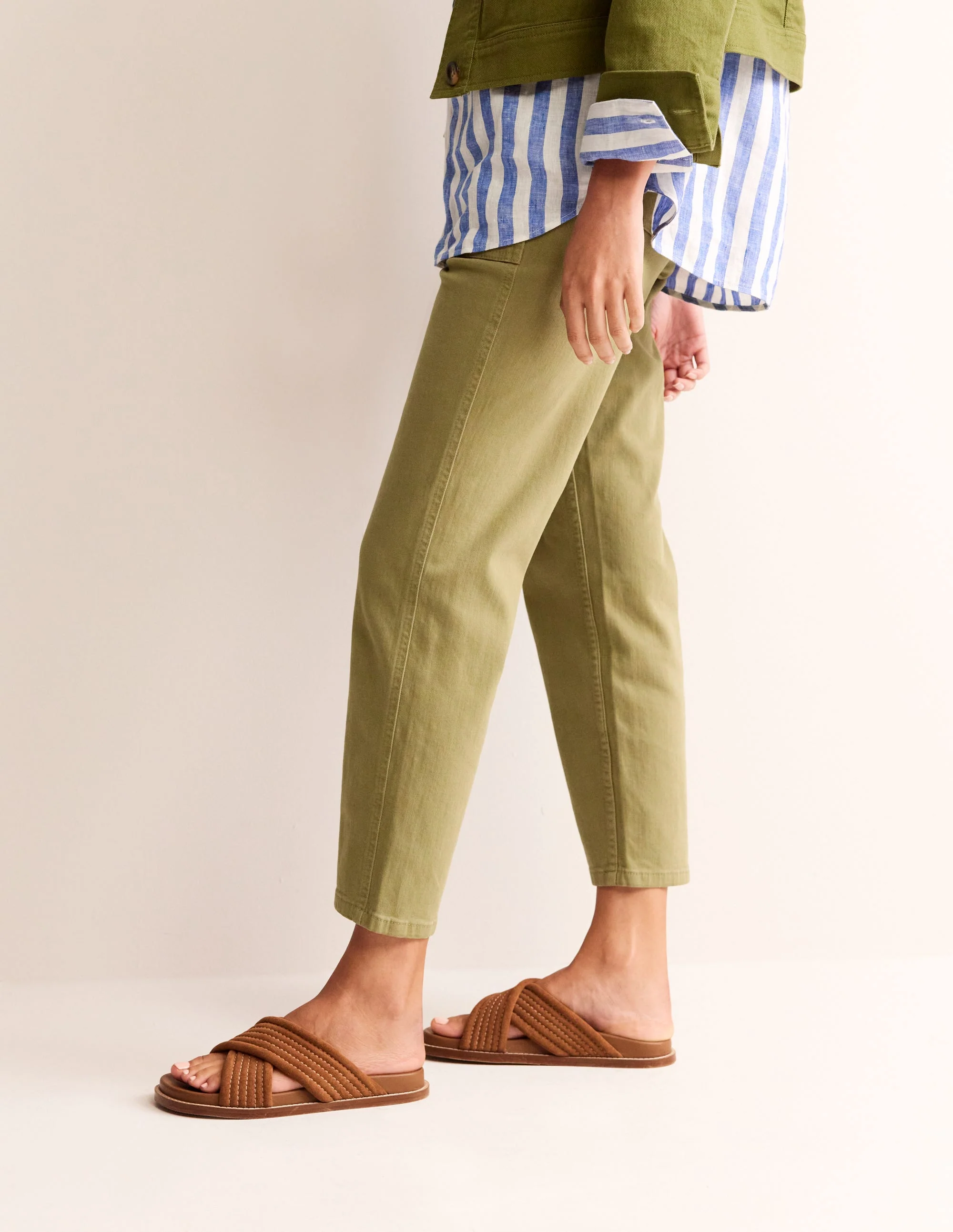 Cross Strap Sliders-Tan - Image 2