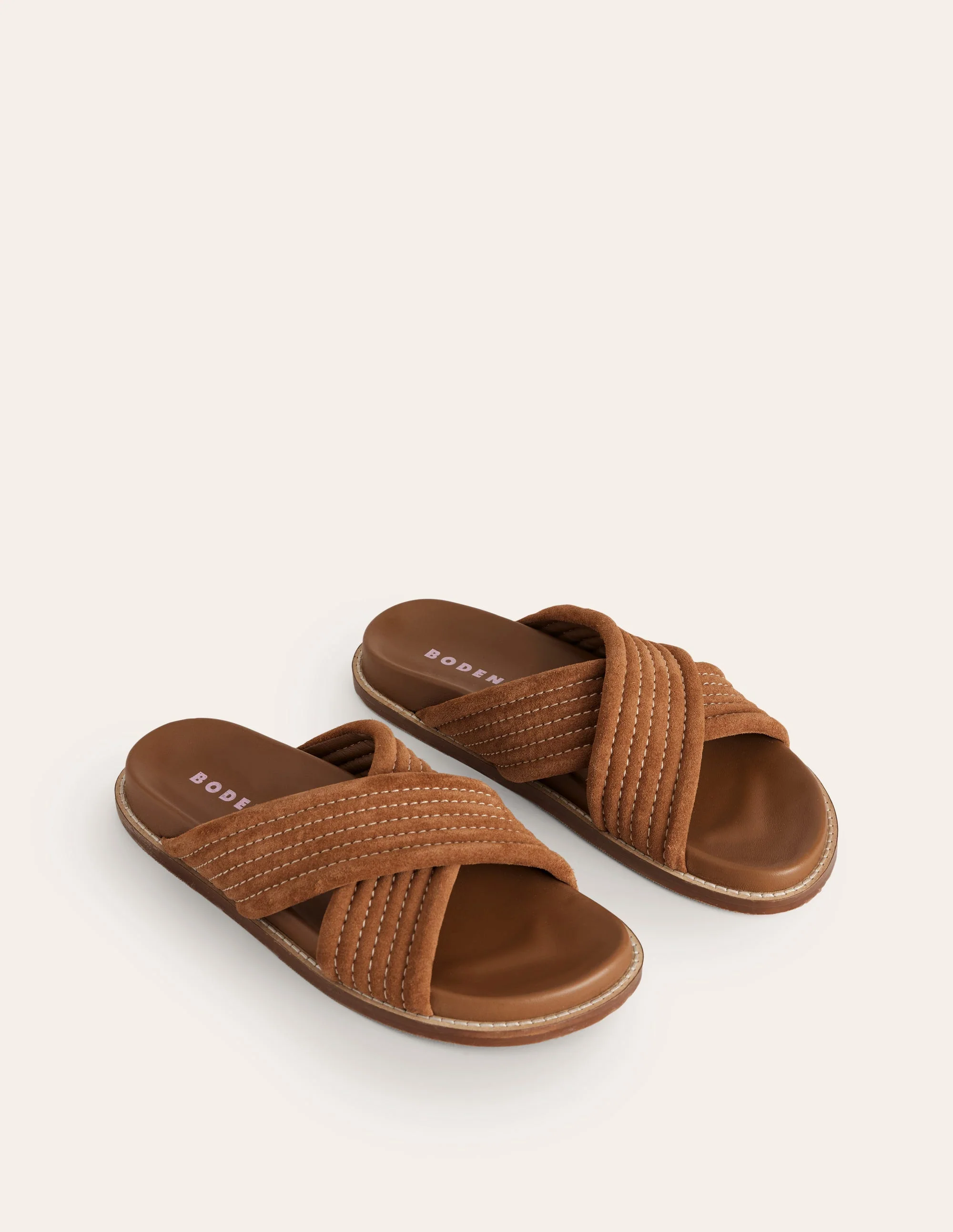 Cross Strap Sliders-Tan - Image 3
