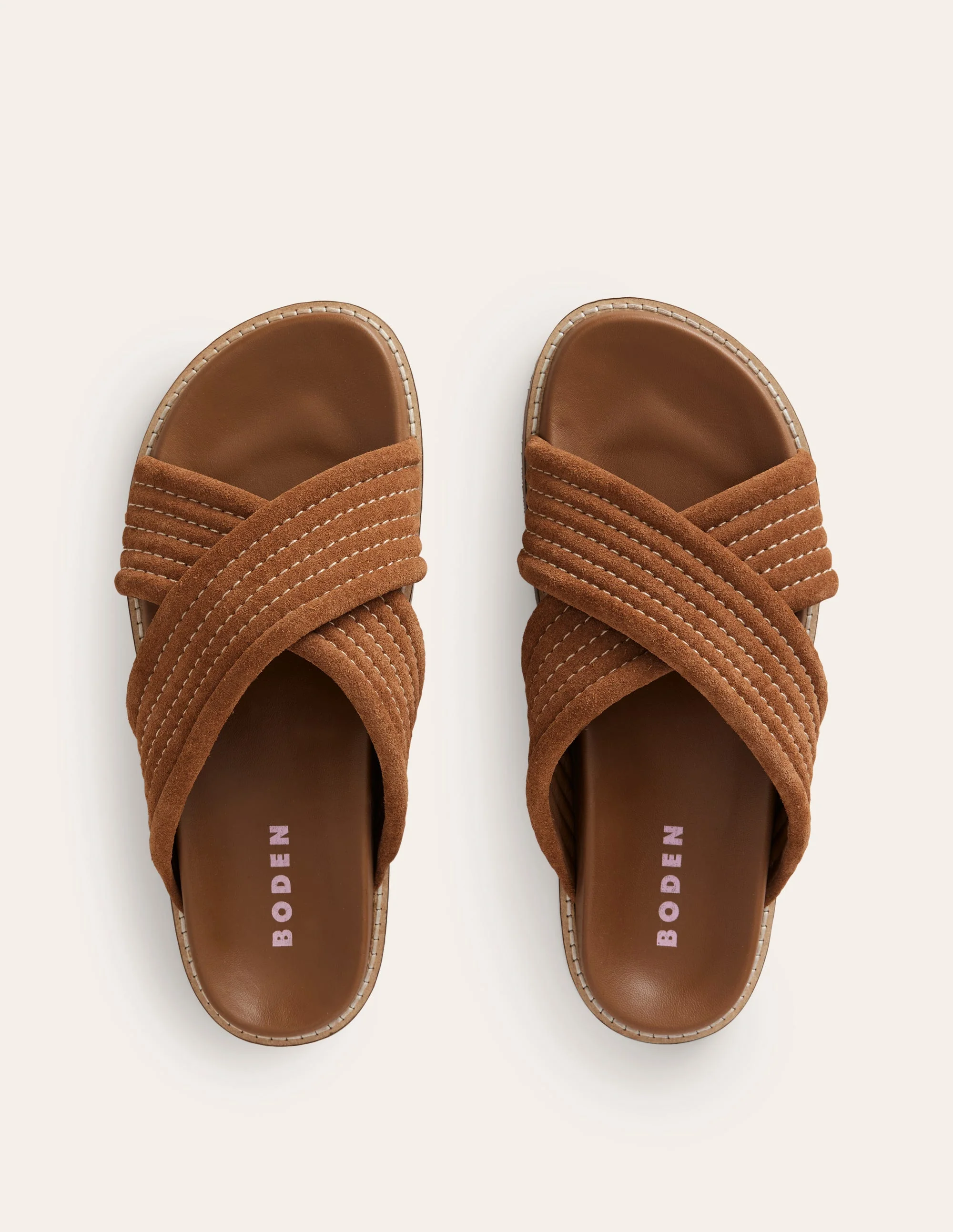 Cross Strap Sliders-Tan - Image 5