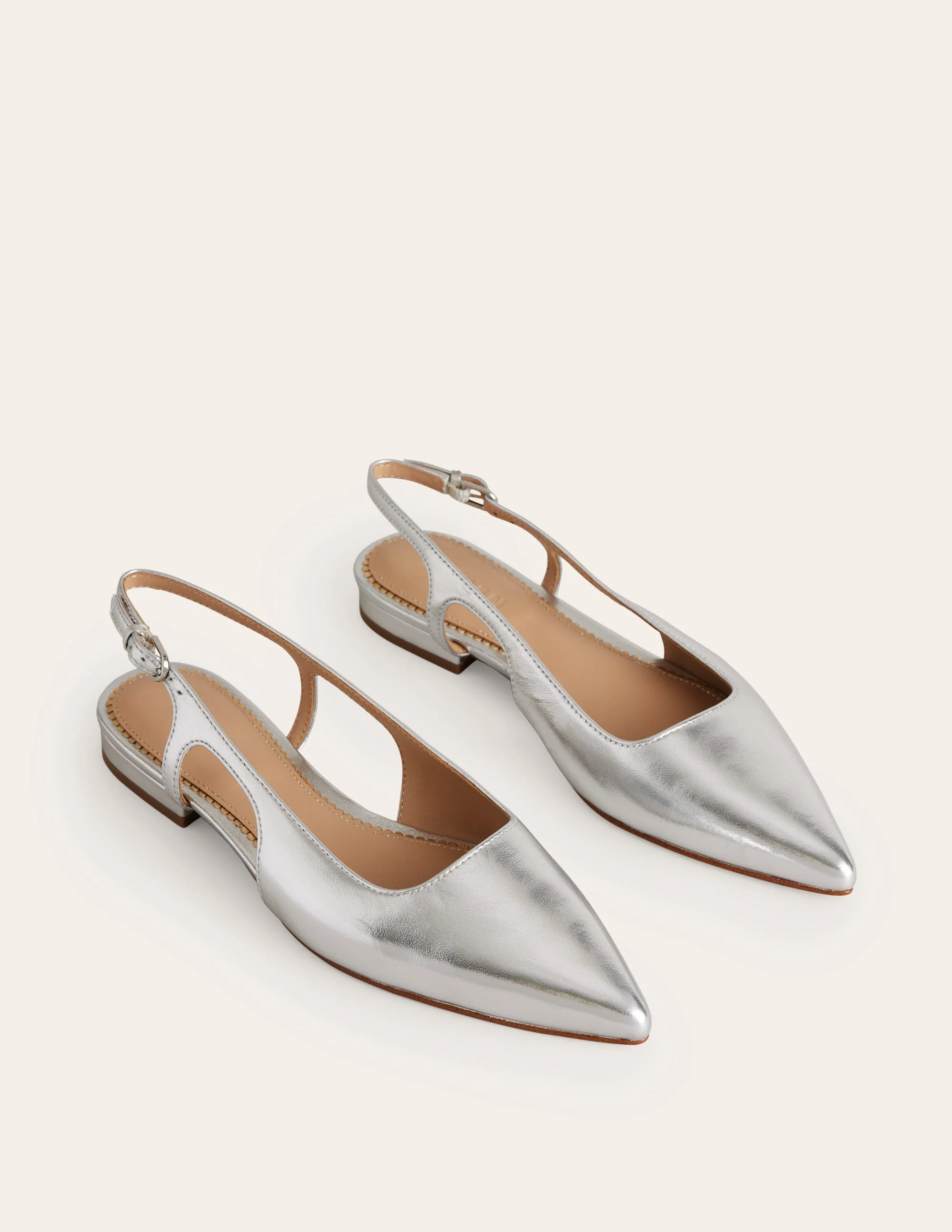 Cut Out Sling Back Flats-Silver Leather - Image 3