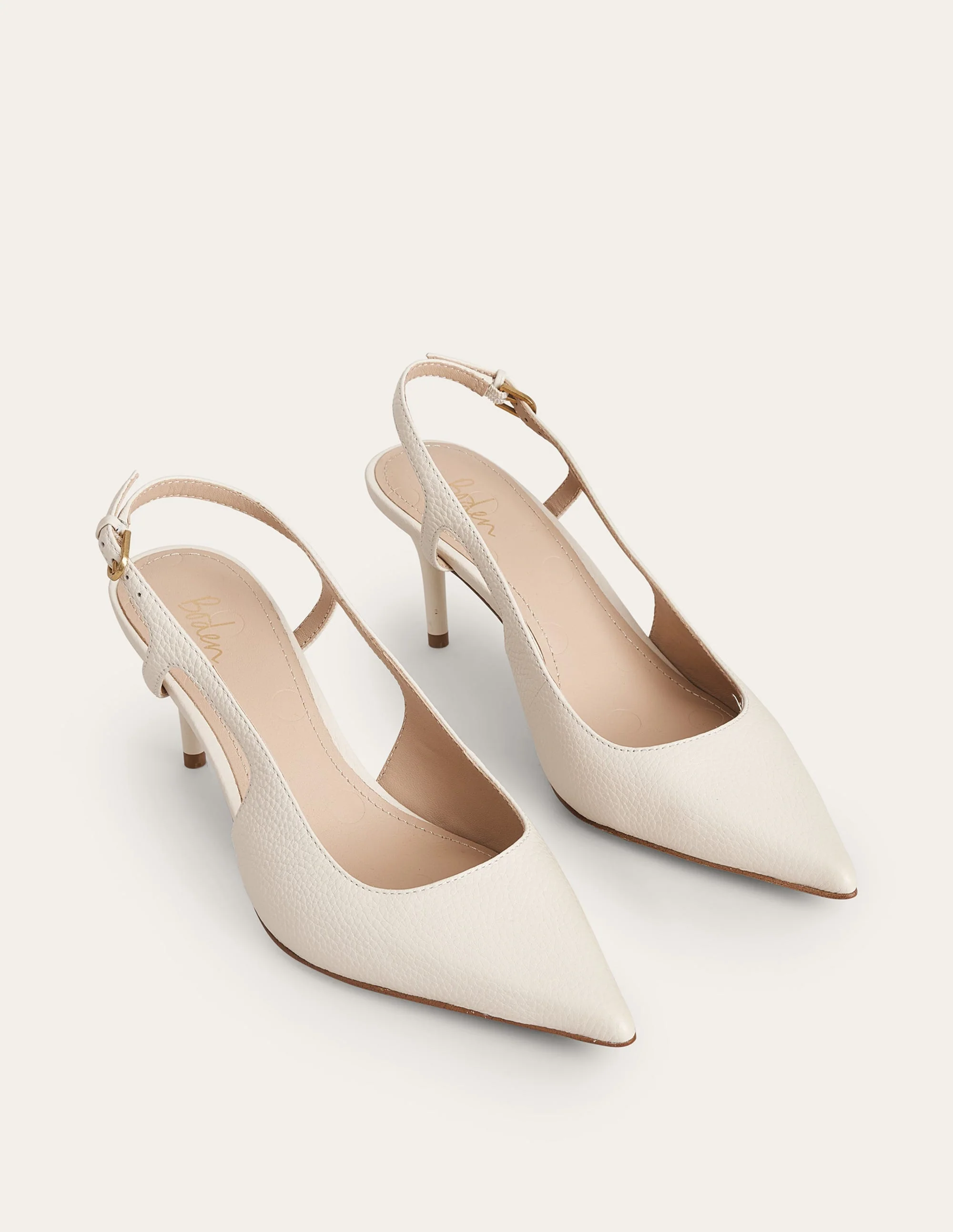 Cut Out Sling Back Heels-Off White Tumbled Leather - Image 3